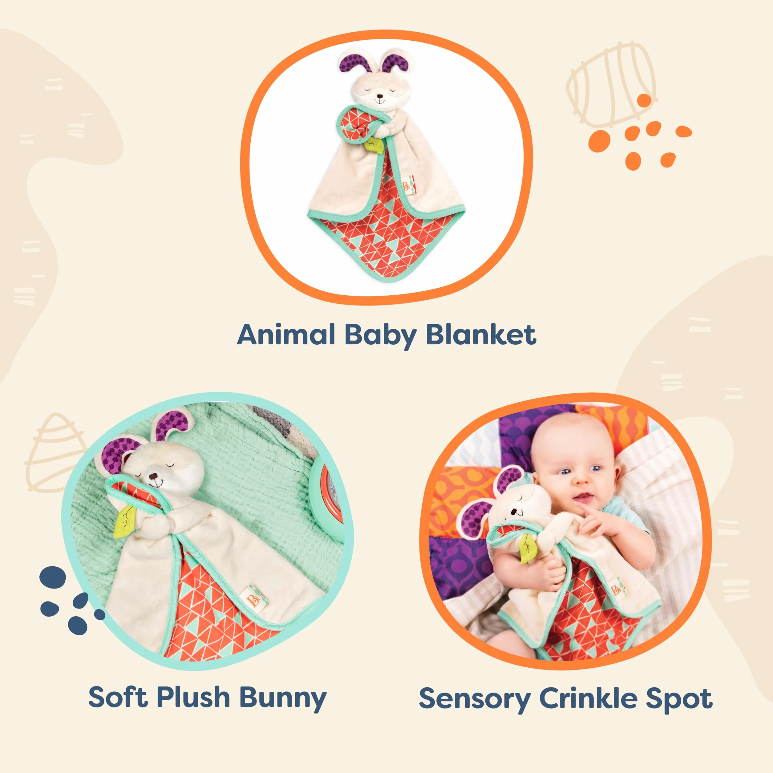 B. Toys – B. Snugglies – puszysty koc bezpieczeństwa króliczka Bunz – urocza koszula niemowlęca z miękką tkaniną – nie zawiera BPA