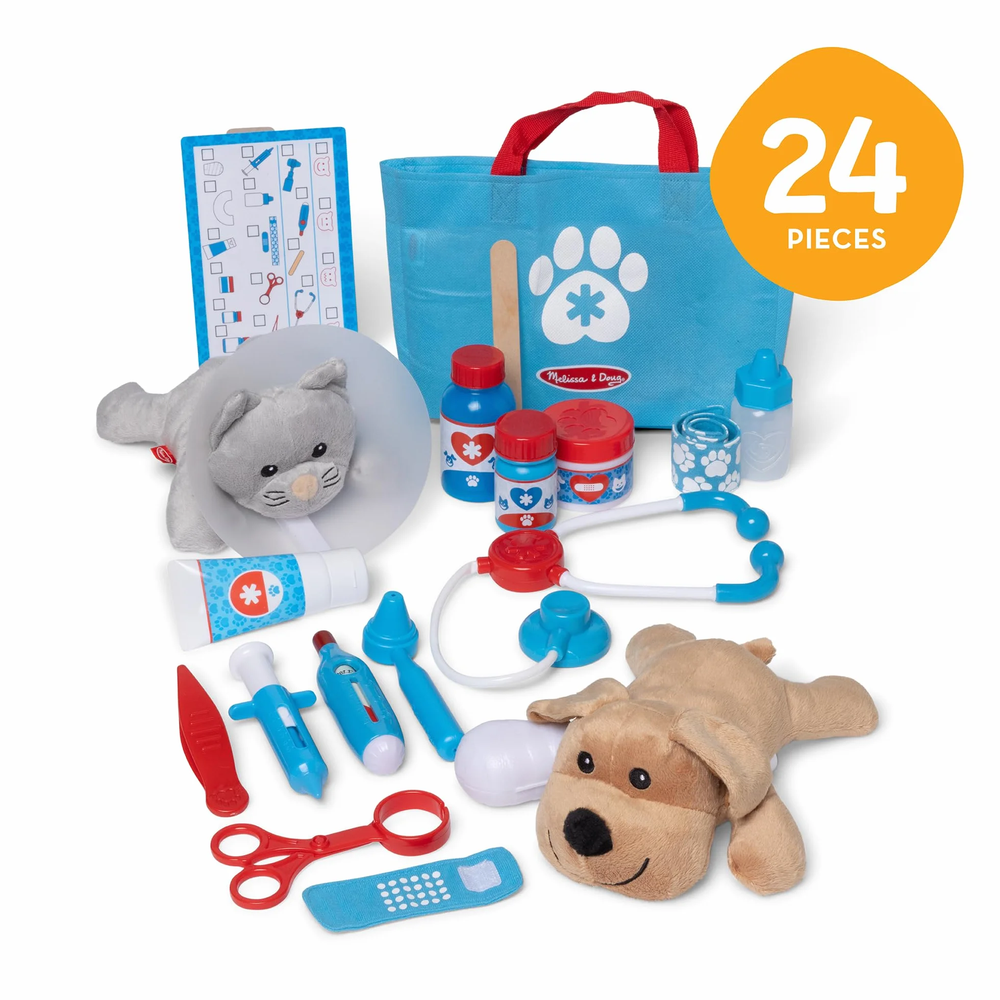 Melissa & Doug Pet Vet Zestaw do zabawy w weterynarza dla dzieci, Zabawa w udawanie, Zestaw do zabawy z pluszowymi zabawkami, 3+, Zabawa kreatywna, Prezent dla chłopca lub dziewczynki