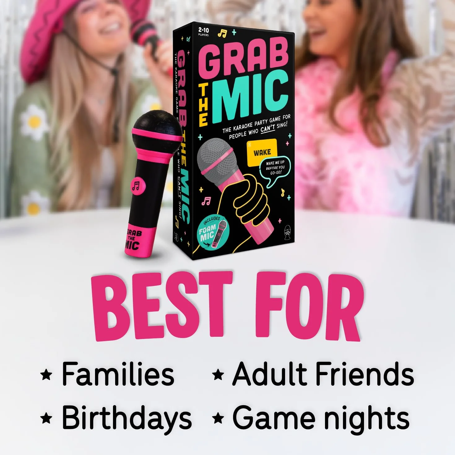 Lucky Egg Spannendes „Grab The Mic“ – Das Karaoke-Spiel für die ganze Familie ab 8 Jahren, 2–10 Spieler – Brettspiel für schlechte Sänger – 250 Songtextkarten für einen lustigen und witzigen Spieleabe