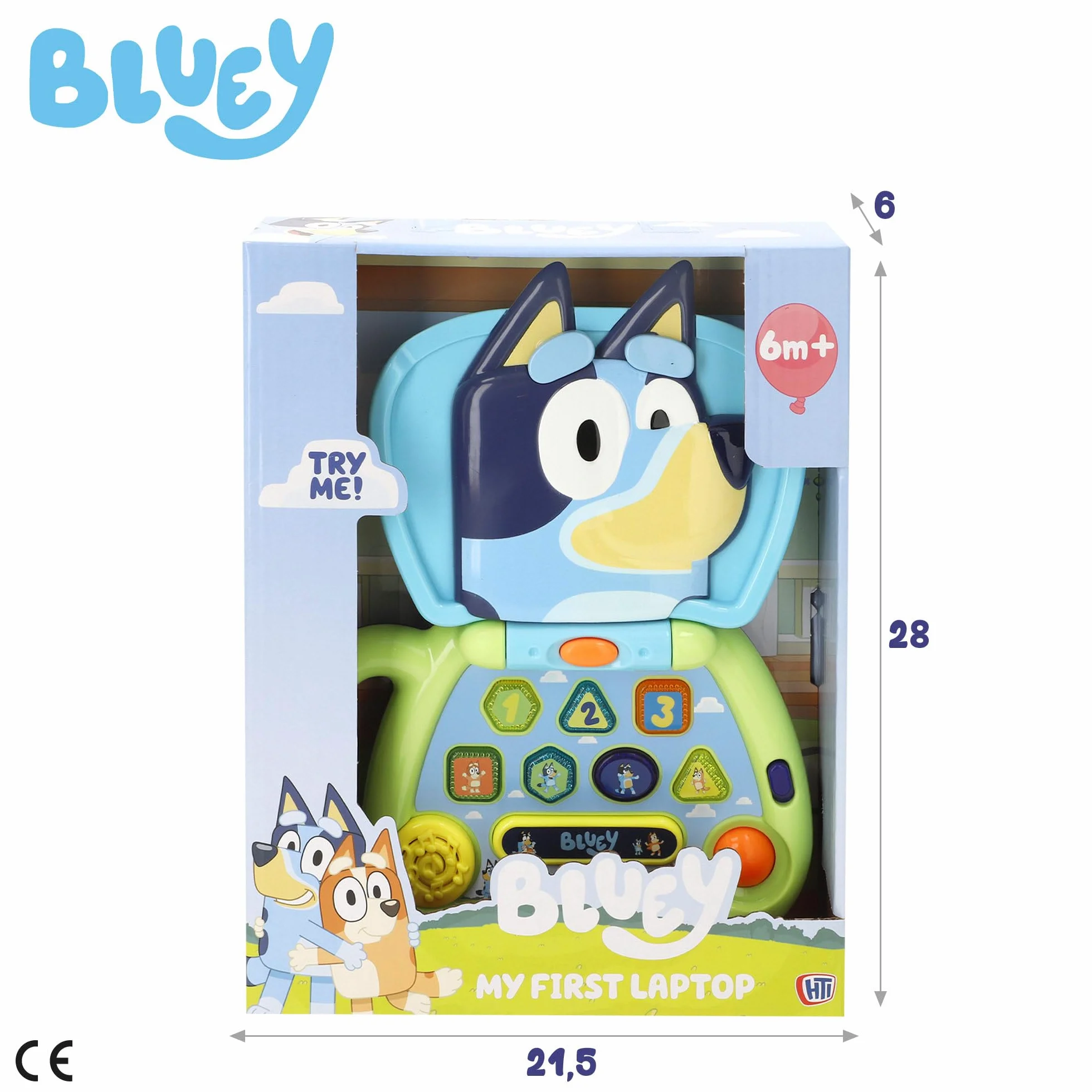 ColorBaby Bluey My First Computer interaktywny komputer z dynamicznymi przyciskami, oficjalna licencja, zabawka angielska dla dzieci +6