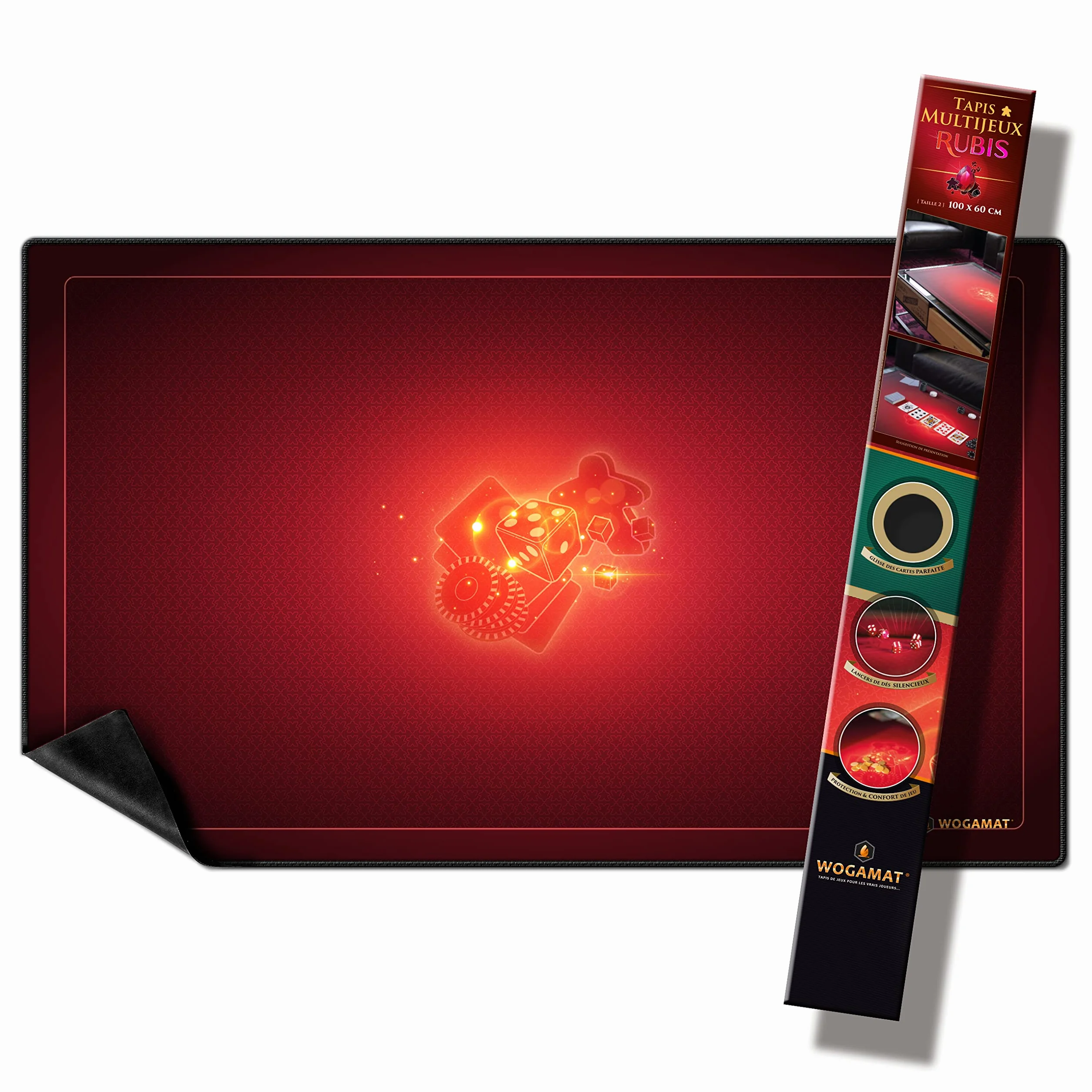 WOGAMAT - Rubinowy czerwony neopren mata do gry o dużej długości 60 x 100 cm do gier karcianych, gier planszowych, gier planszowych - antypoślizgowy gruby cichy neopren, zmywalny, luksusowy dywan do