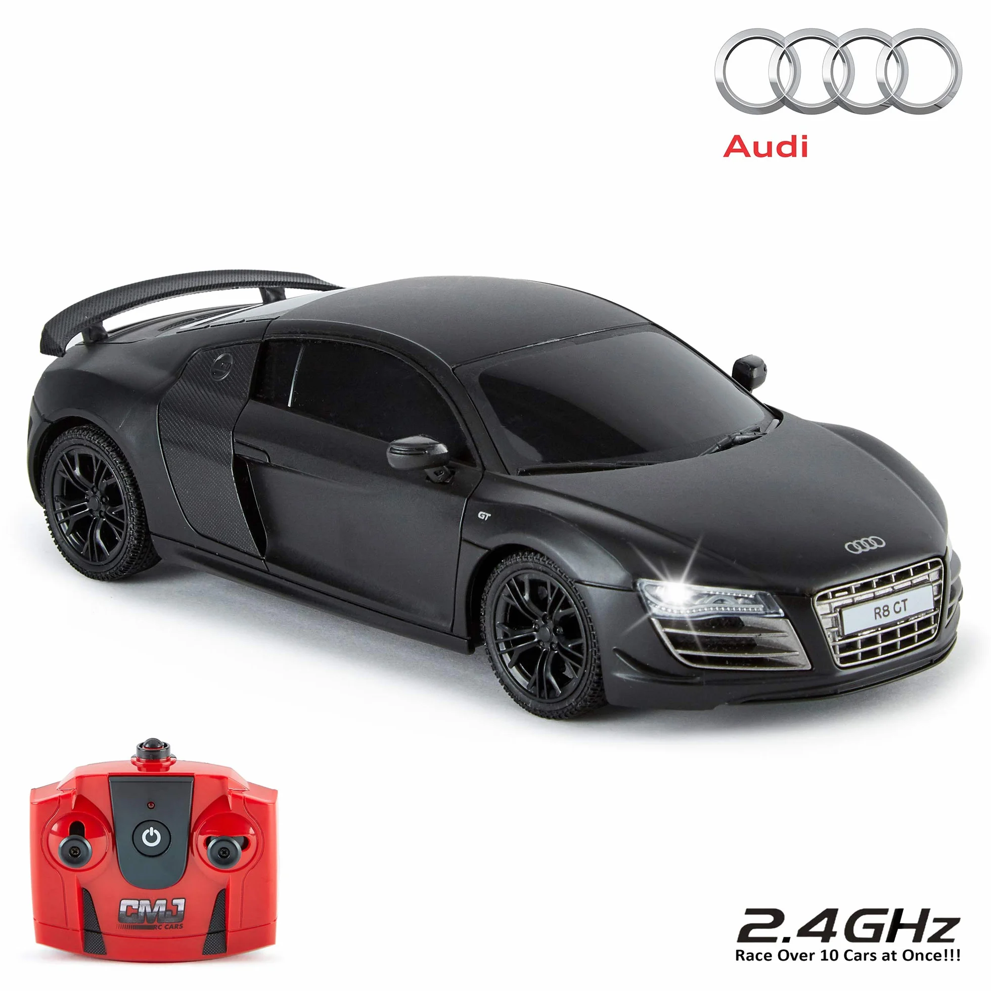 CMJ RC CARS Audi R8 GT, oficjalny, licencjonowany, zdalnie sterowany samochód, czas odtwarzania RC Flitzer Auto, 1:24 RC Car samochód terenowy samochód 24 Hz, prezent dla dzieci w wieku 6-12 lat, dla
