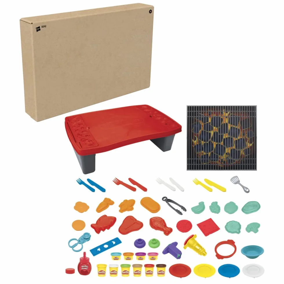 Play-Doh Kitchen Creations Big Grillin' Playset 40-częściowy zestaw do grillowania z nietoksyczną mżawką i 10 kolorami