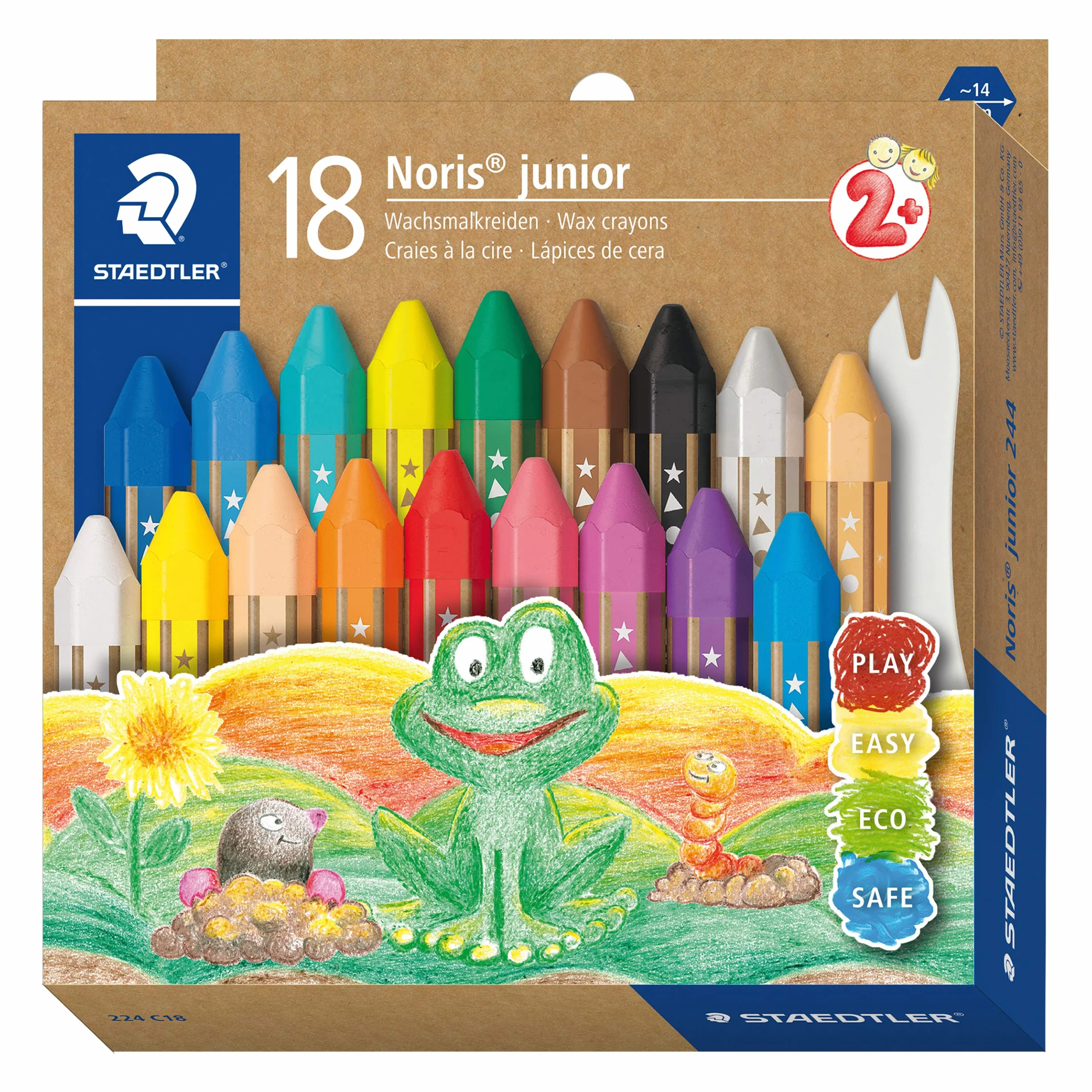 STAEDTLER Kreda świecowa Noris Junior 224, idealna do małych dziecięcych dłoni, bardzo odporna na pękanie, etui w 18 kolorach, 224 C18