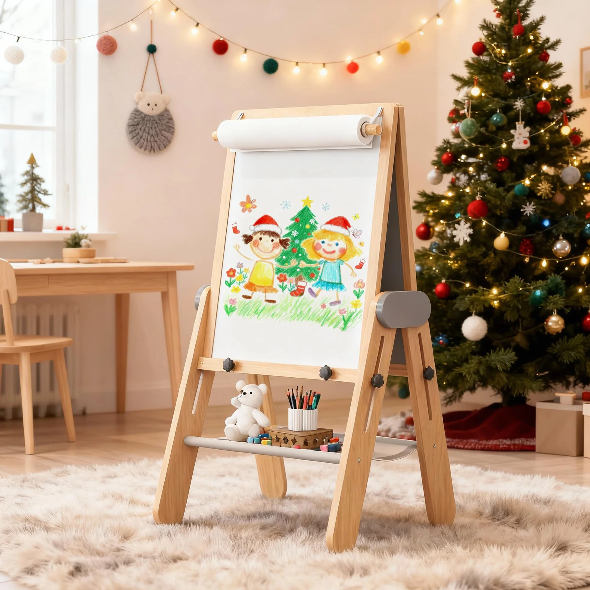 BanaSuper Tablica dla dzieci, regulowana wysokość sztaluga malarska, kreatywna tablica do zabawy dla dzieci, 55 x 65 cm dwustronna podpórka z magnesem i białym