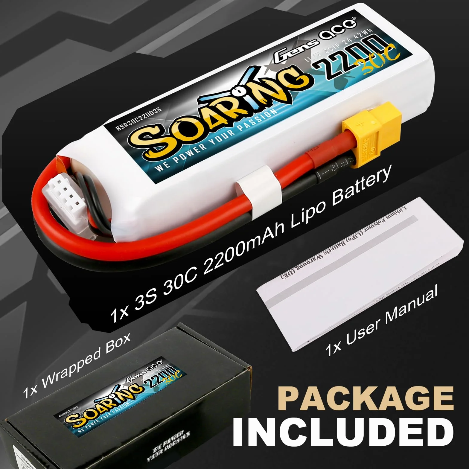 Gens ace 3S Lipo akumulator 11,1 V 2200 mAh RC z wtyczką XT60 do samochodów RC samochodów ciężarowych, samolotów, terelikopterów, łodzi, RC hobby w szybowcu
