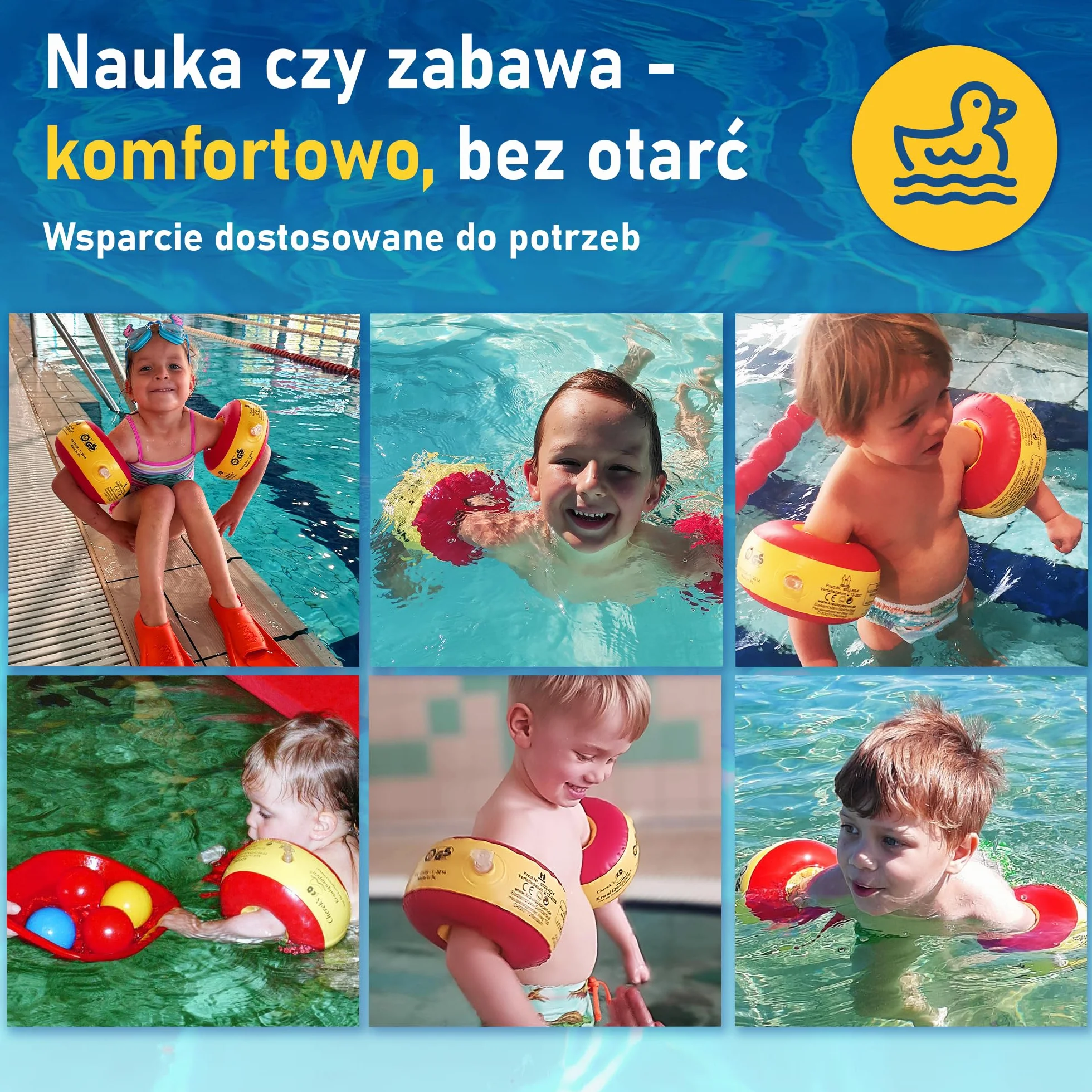 Cherek’s KraulQuappen Rękawki do nauki pływania dla zaawansowanych dzieci do 30 kg – kompaktowe rękawki wypornościowe z rdzeniem piankowym – pomoc do nauki pływania żółto-czerwone