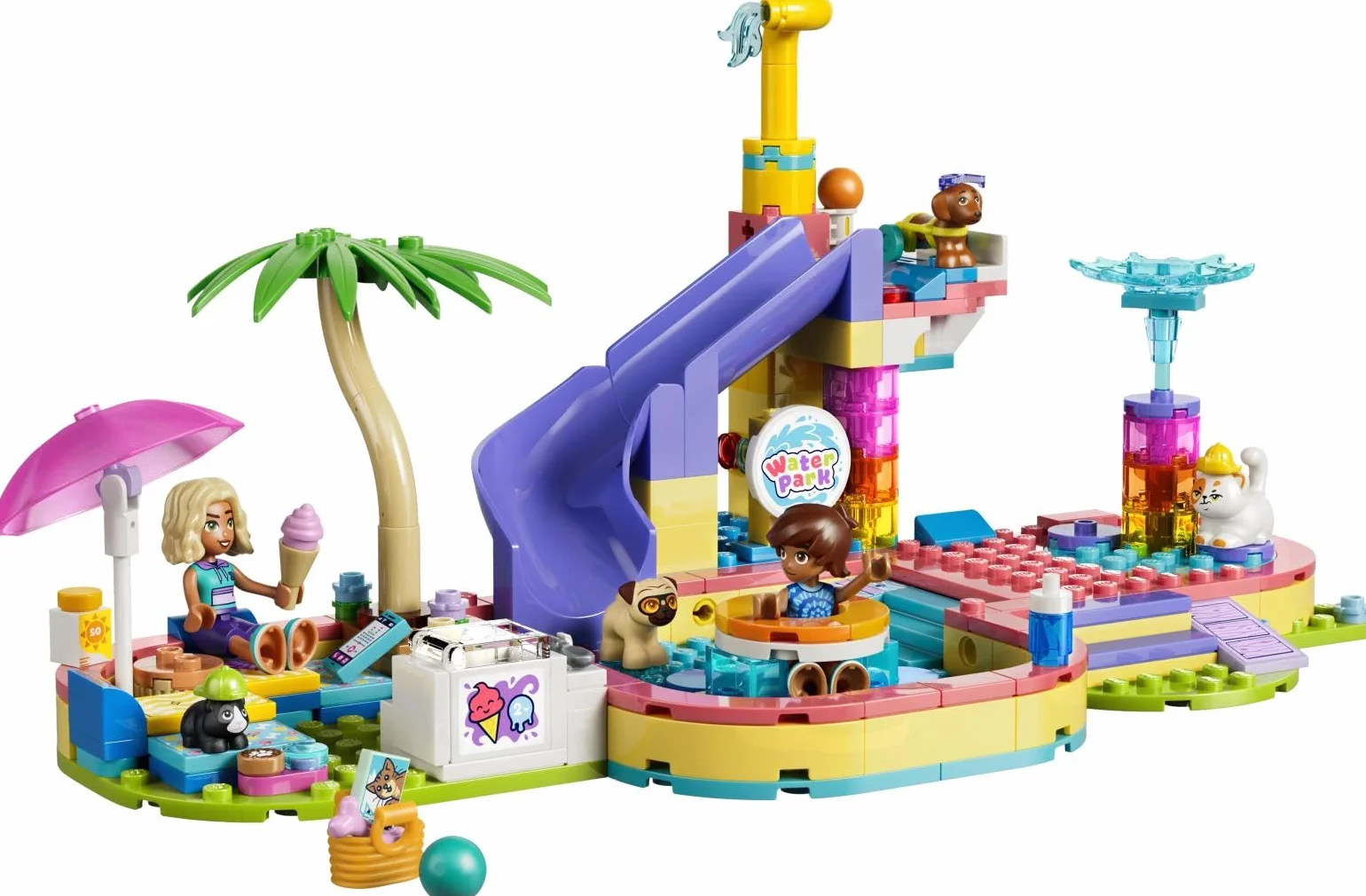 LEGO Friends Frajda w parku wodnym, zabawka konstrukcyjna dla dzieci, 4 zabawkowe zwierzaki i 2 minilaleczki, pomysł na prezent dla dziewczynki lub chłopca od 6 lat 42676