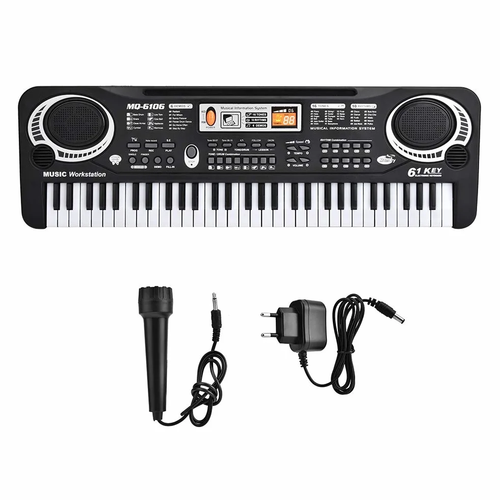 Pianino cyfrowe 61 klawiszy przenośne z mini mikrofonem dla dzieci 54 x 17,5 x 5,5 cm