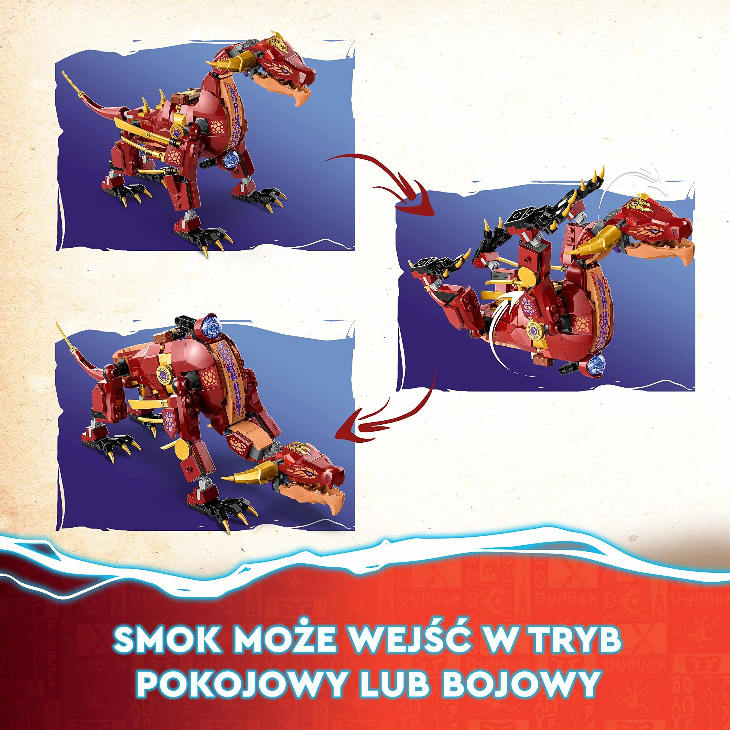 LEGO 71793 NINJAGO Lawowy smok zmieniający się w falę ognia, zestaw z serii Dragons Rising z figurką mitycznego stworzenia oraz minifigurkami Kaia i Lloyda, zabawka, prezent dla dzieci