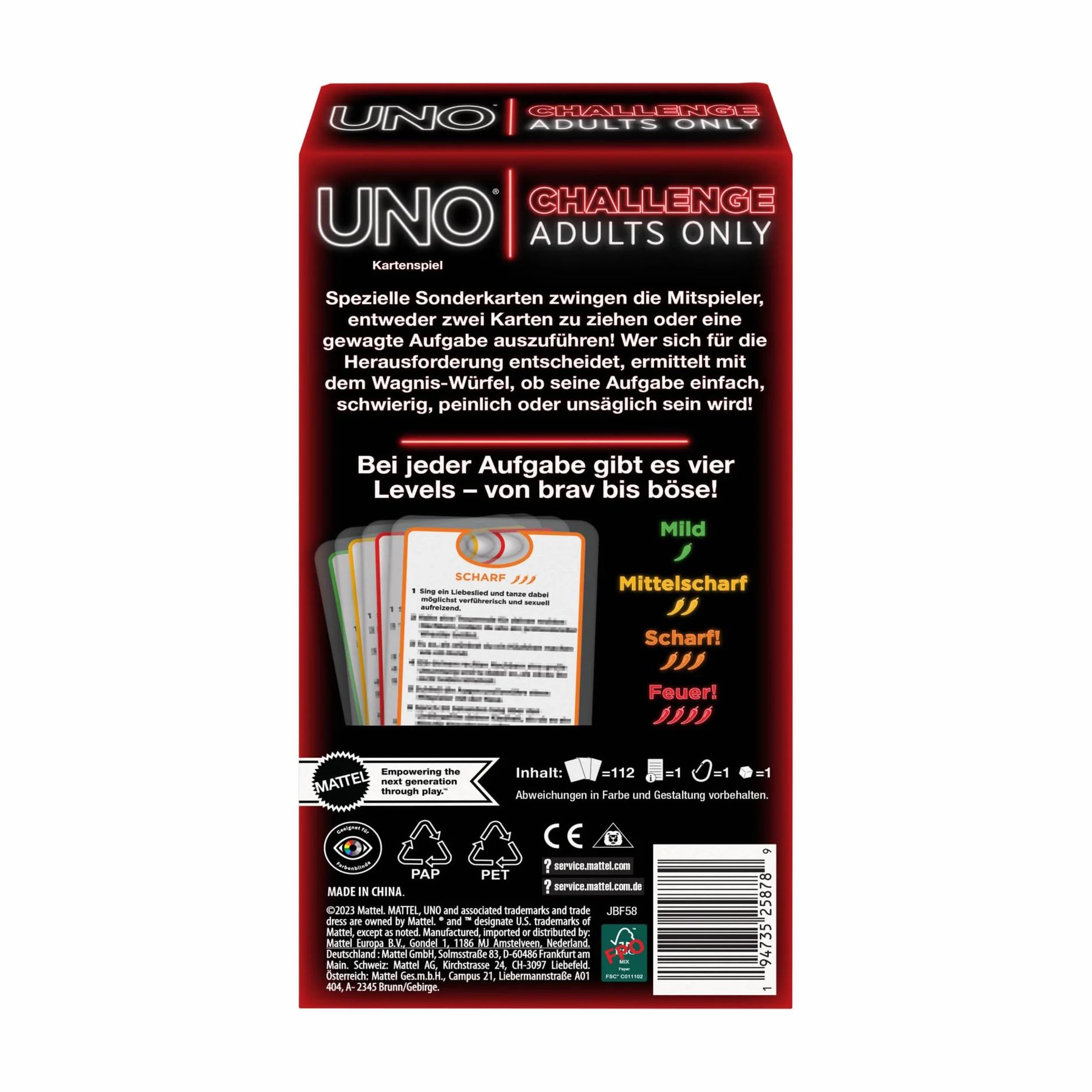 Mattel Games - UNO Challenge Adults Only – gra karciana dla dorosłych, + 18 gier na wieczory z grami, w podróży i na imprezy, wersja niemiecka UNO Dare, JBF58