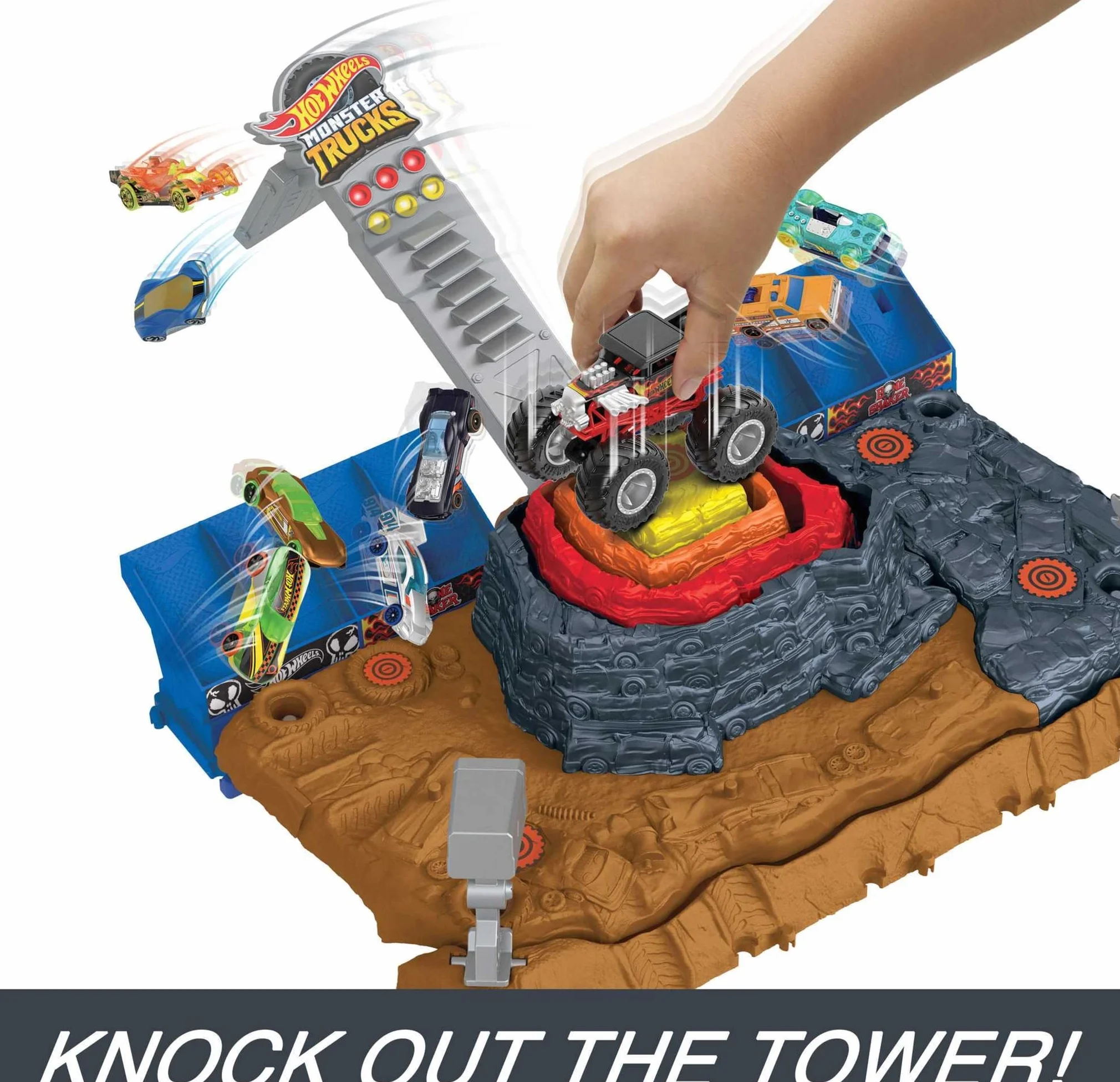 Hot Wheels Monster Trucks Arena Smashers Bone Shaker Piramida demolki Zestaw z 1 pojazdem i 3 autkami HNB96