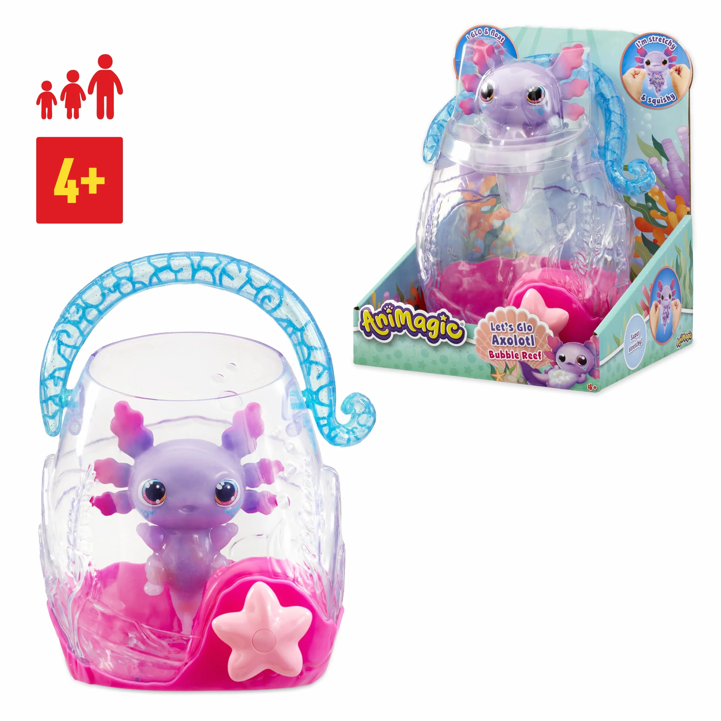 Animagic Let's Glo Axolotl Bubble Reef Przenośne akwarium z magicznymi bąbelkami interaktywne elektroniczne zwierzęta dla dzieci od 4 lat