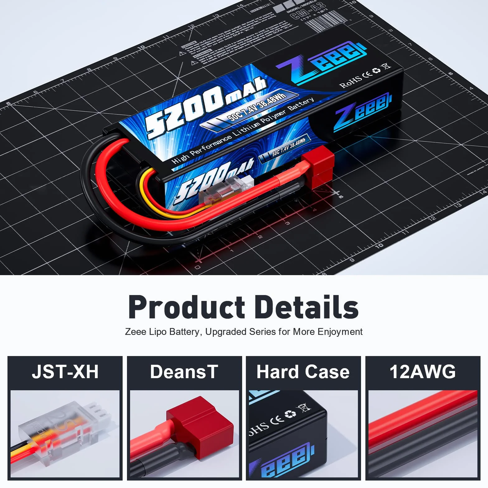 Zeee 2S Lipo Bateria 7.4V 50C 5200mAh Bateria do RC z wtyczką Deans T do RC Evader BX Auto Car Truck Truggy RC Hobby-1 Pack