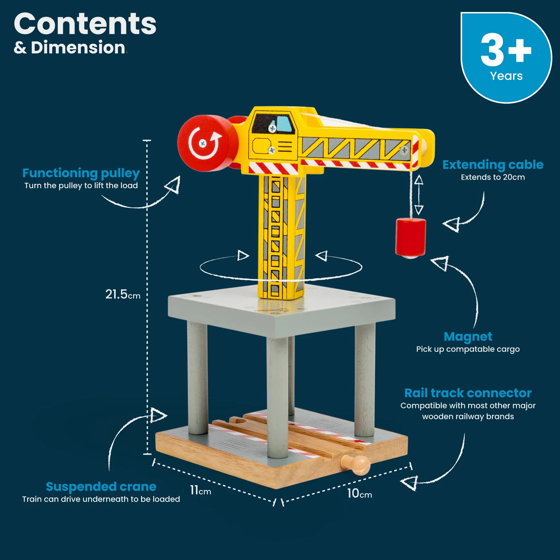 Bigjigs Rail Magnetic Big Yellow Crane - Other Major Wooden Rail Brands are Compatible