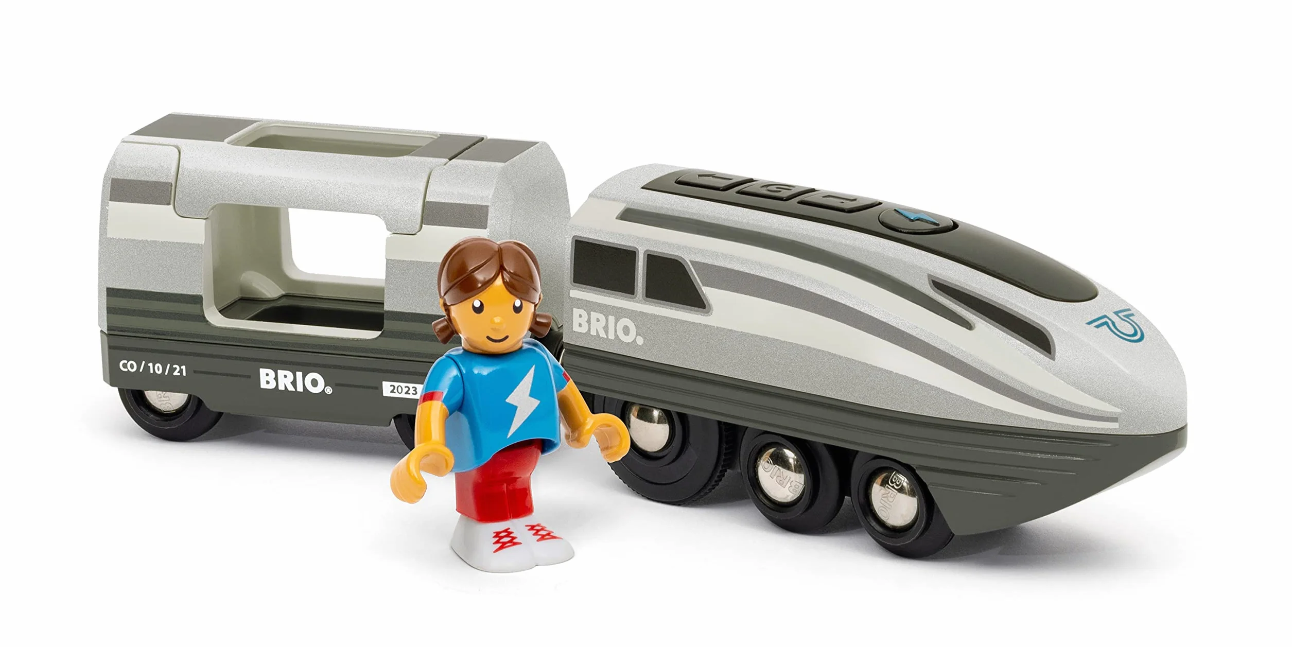 BRIO 36003 - Turbo Train - Pociąg zabawkowy na baterie dla dzieci w wieku 3 lat i starszych, niebieski, biały