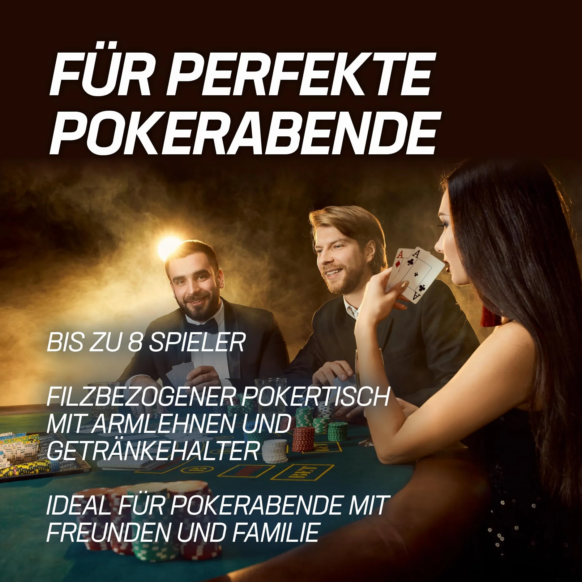 MUWO Składany stół pokerowy dla 8 graczy – ośmiokątny stół gamingowy z osłoną filcową, uchwytem na napoje i wyściełanym podłokietnikiem – wytrzymała stalowa rama, oszczędność miejsca do przechowywania