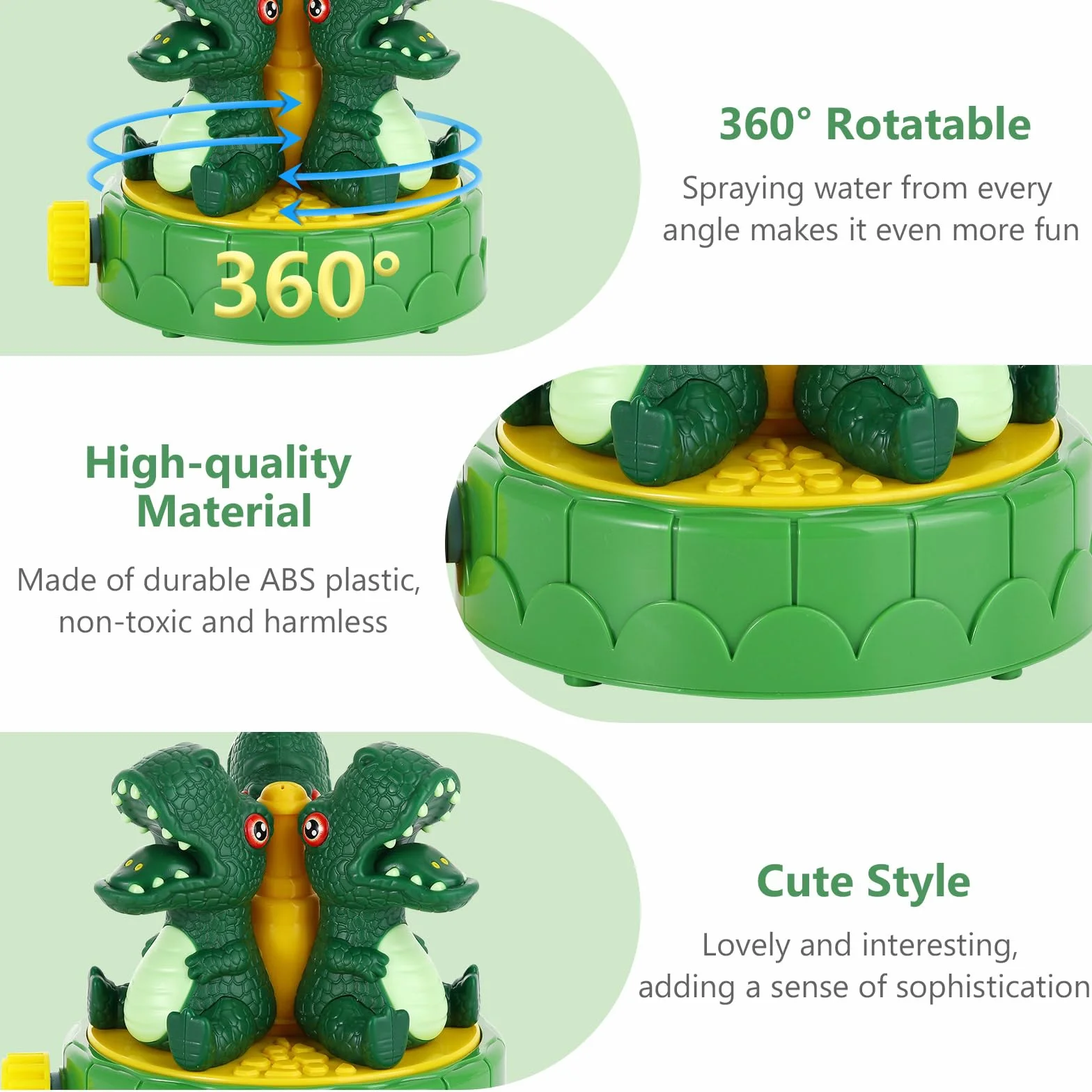 MoKo Dinosaur Sprinkler for Kids, Outdoor Water Toy Spray with 2 Hose Clamps 3 Nozzles, Summer Play for Backyard Lawn