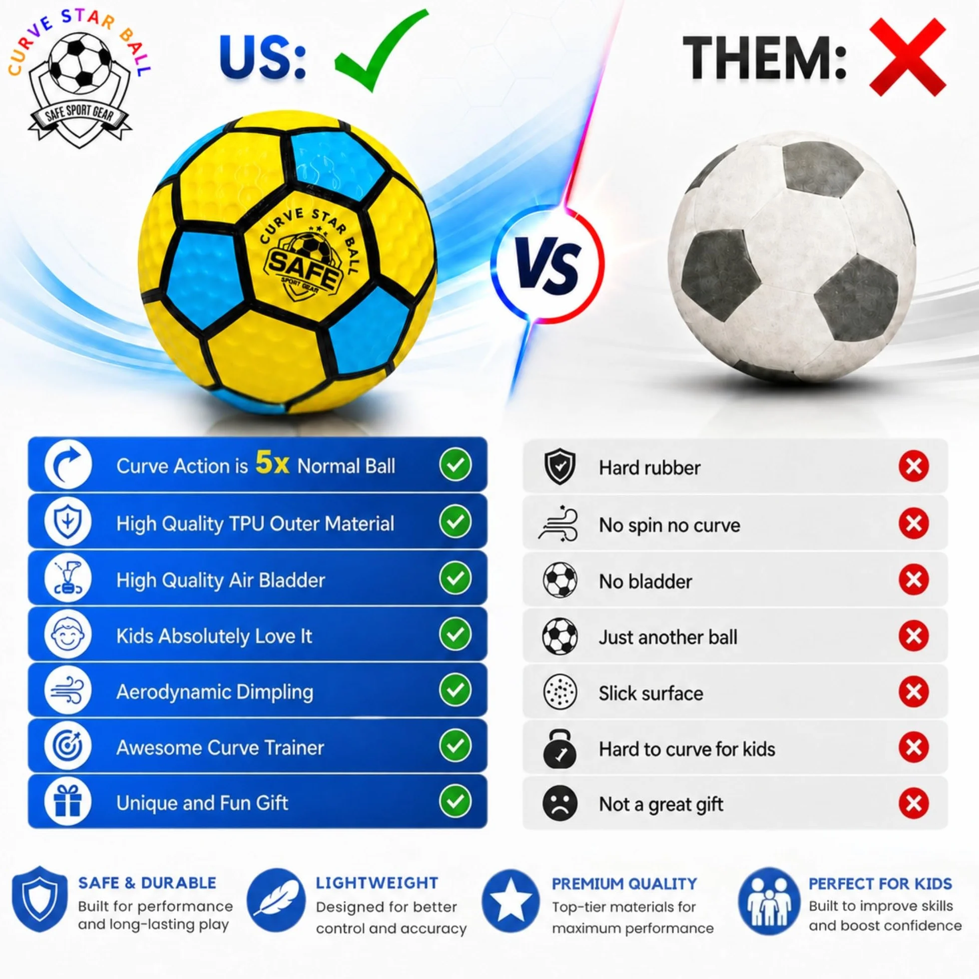 Safe Sport Gear Curve Star Football - Curve Your Shots Like a Pro dzięki temu zabawnemu prezentowi piłkarskiemu dla dzieci - niesamowita lekka piłka nożna rozmiar 5 dla dzieci