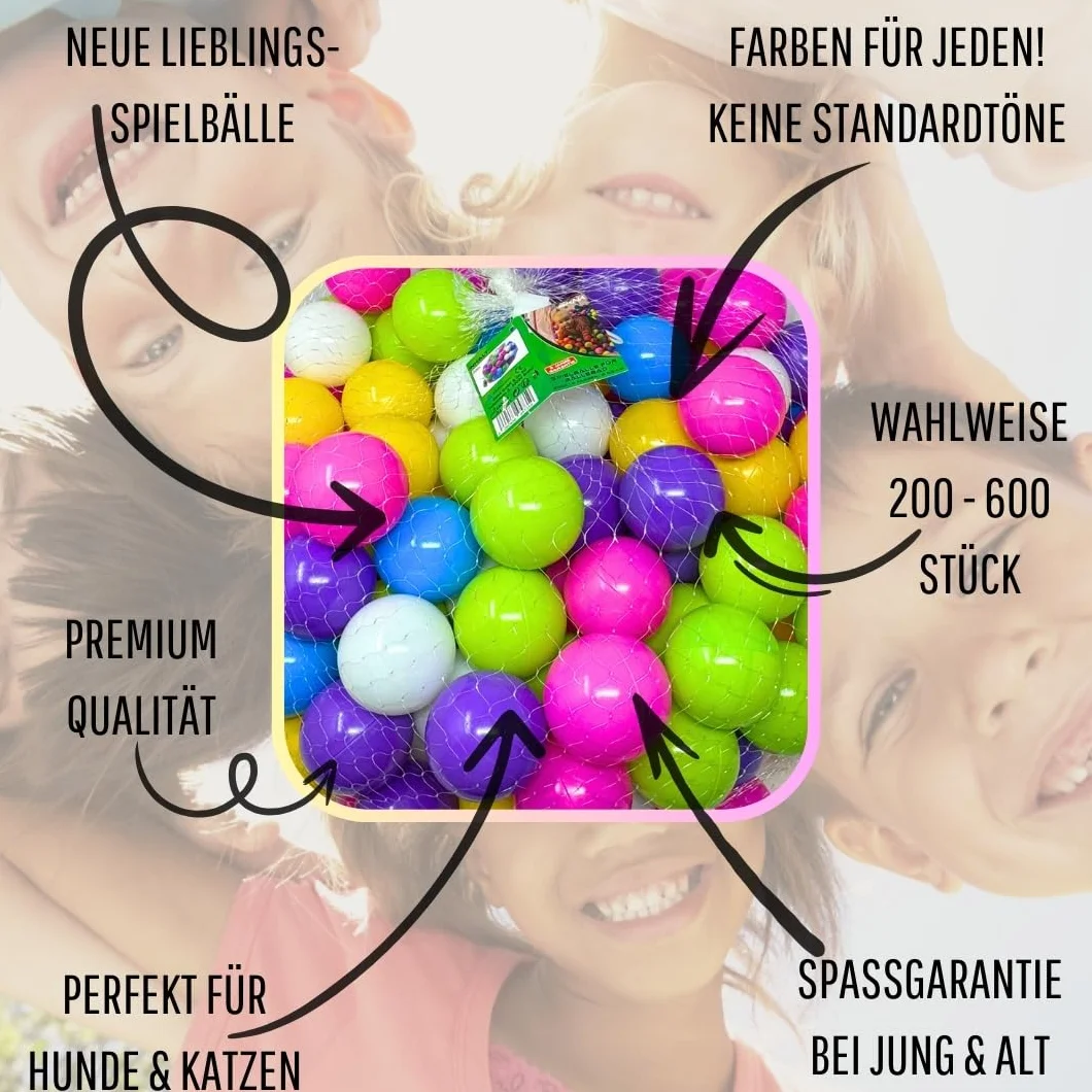 EKNA Spielbälle Ø 5cm - Bällebad Bälle 200 Stück - Bunte Auswahl für Bällebad-Pool - Plastikbälle Baby-Bälle Farben Hellgrün Hellblau Gelb Rosa Weiß Lila