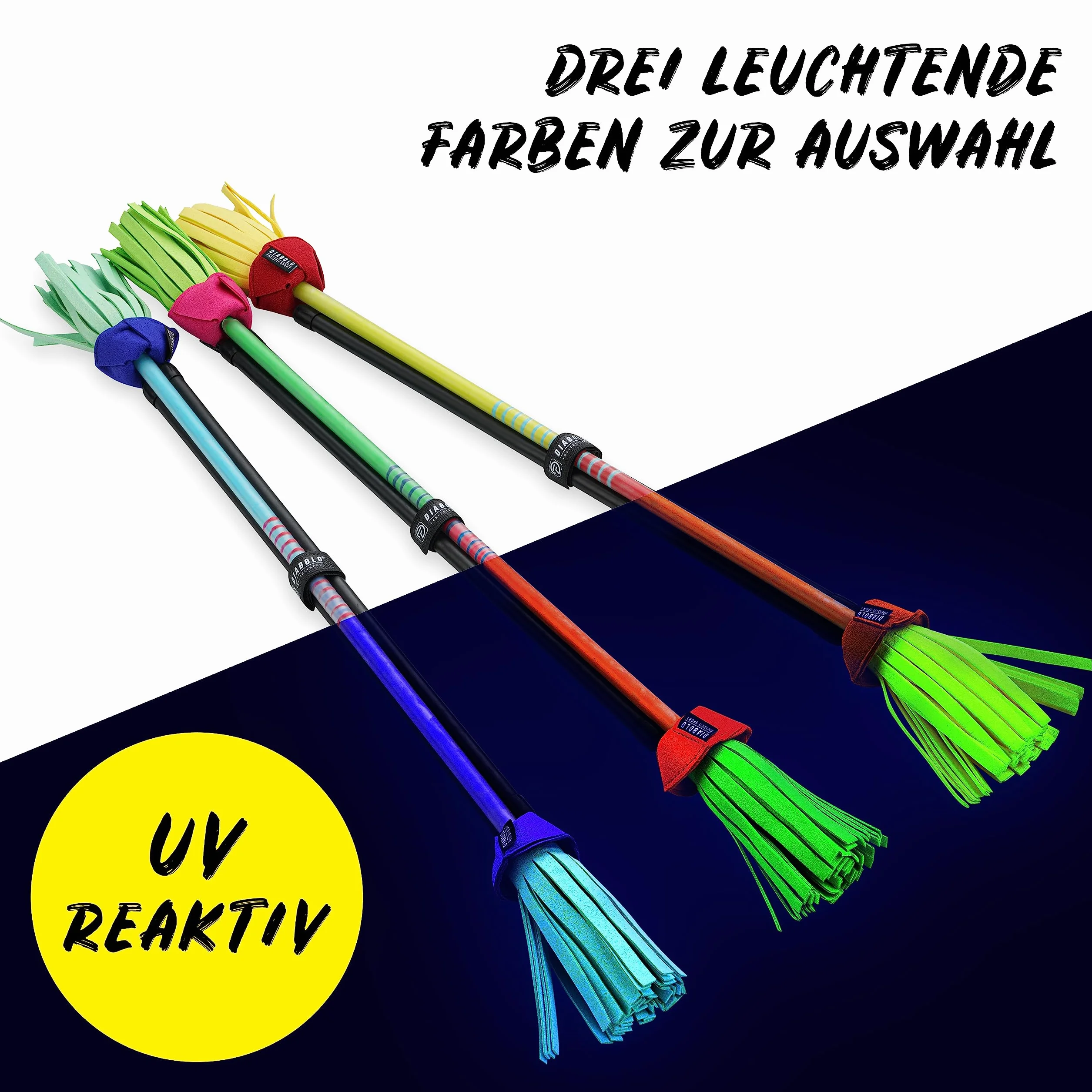 Diabolo Freizeitsport Flowerstick Pro Short (zielono-różowy) – krótki kij kwiatowy z włókna szklanego, w zestawie 2 pałeczki, reaktywne UV, ręcznie malowane, przyciąga wzrok, idealny dla