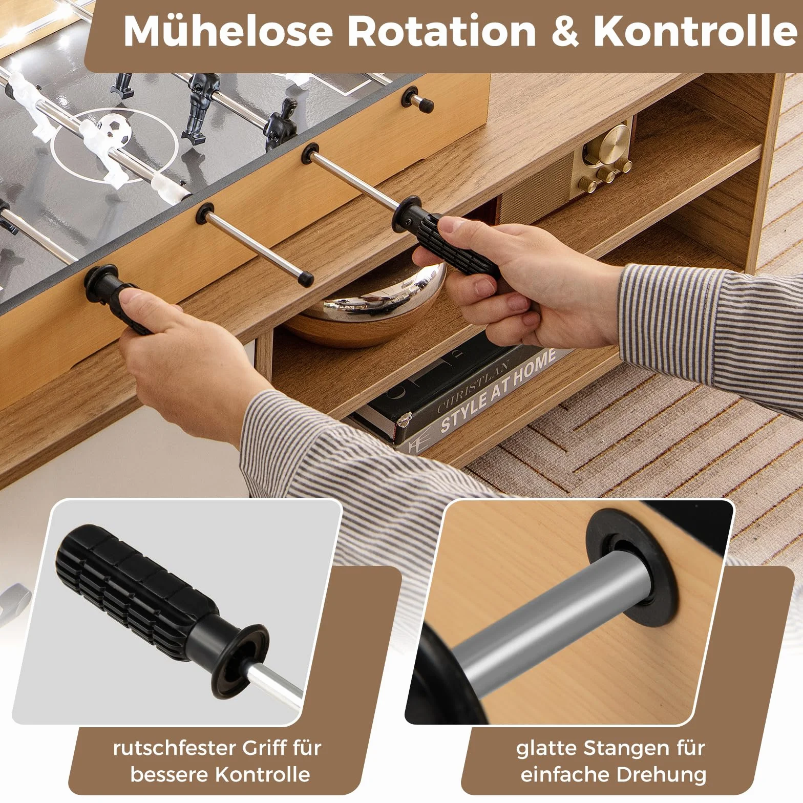 COSTWAY Mini piłkarzyki, piłkarzyki dla 2 graczy, ze światłami LED, 2 piłki nożne i tablica wyników, stół do piłkarzyków z drewna, dla dorosłych i dzieci, 51 x 30,5 x 9 cm