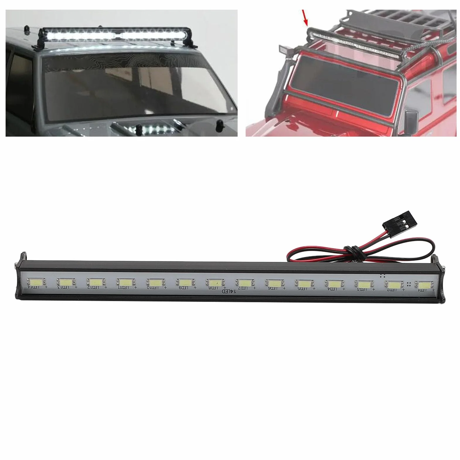 Jasnobiała Lampa Dachowa Samochodowa 14LED RC, Stop Aluminium, Lekka, Długa żywotność, 180 Mm, z Kablem Kontrolera światła
