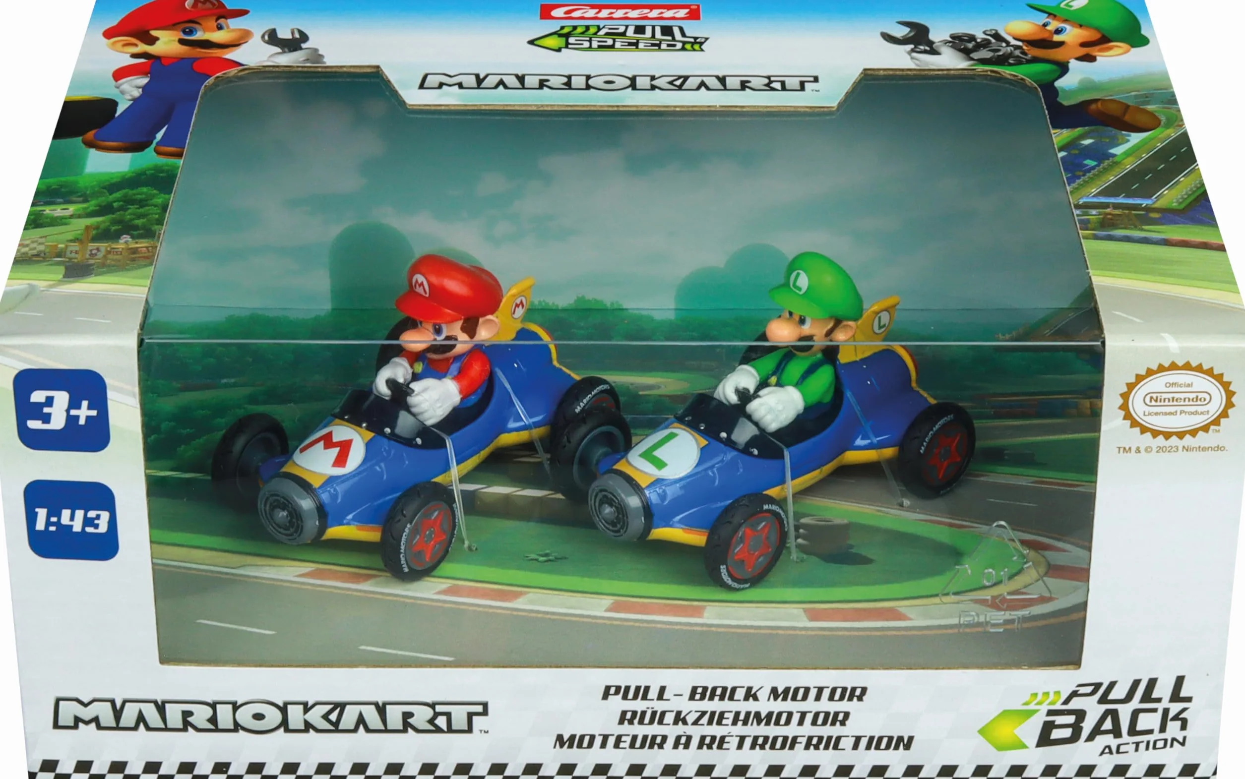 Pull & SPEED - 15813018 - Carrera Pull & Speed I Mario Kart - Mach8 Twinpack I Samochód wyścigowy I Pull and Speed Auto z silnikiem cofającym I Dla chłopców i dziewcząt od 6 lat i dorosłych I tor
