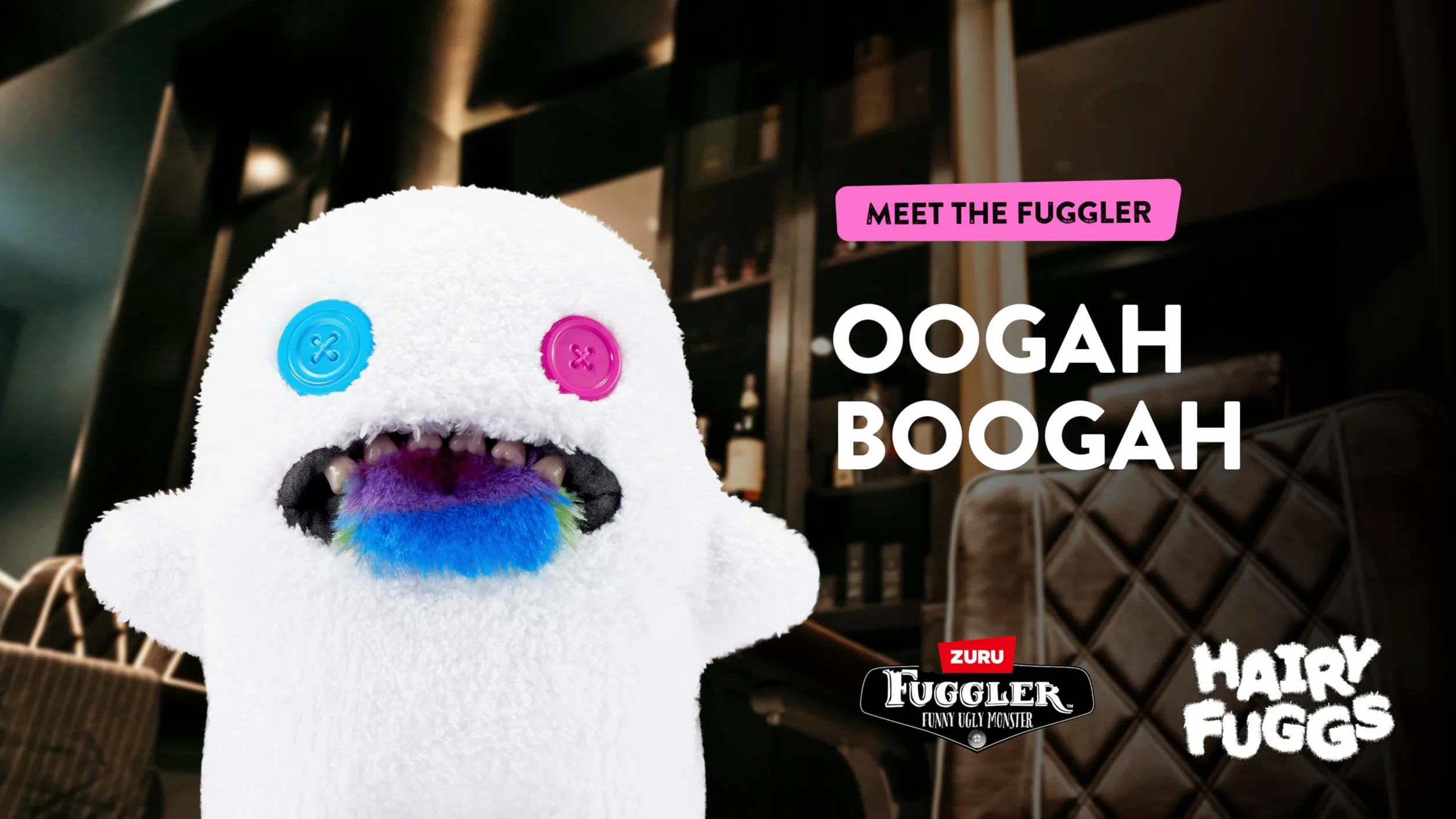 Fuggler Hairy Fuggs Series 1 23 cm od ZURU, Plush Funny Ugly Monster, 2 szt. (Oogah Boogah - Hairy Tongue and Reeko - Mohawk - Black)