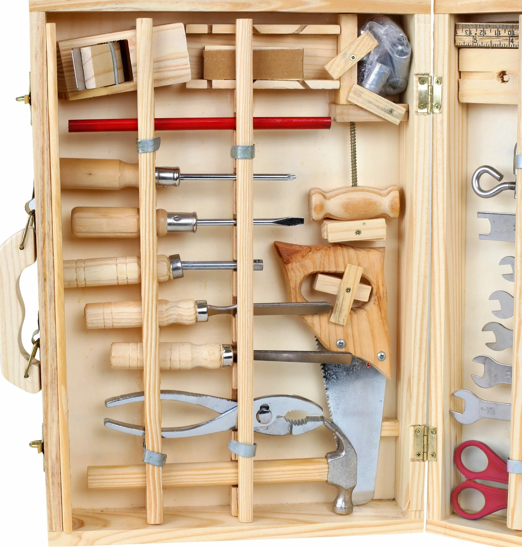 Small Foot Walizka narzędziowa Deluxe z drewna, z akcesoriami, takimi jak młotek, piła, strug i wiele więcej, od 6 lat, 2241 Toys, 37 x 29 x 8,5 cm