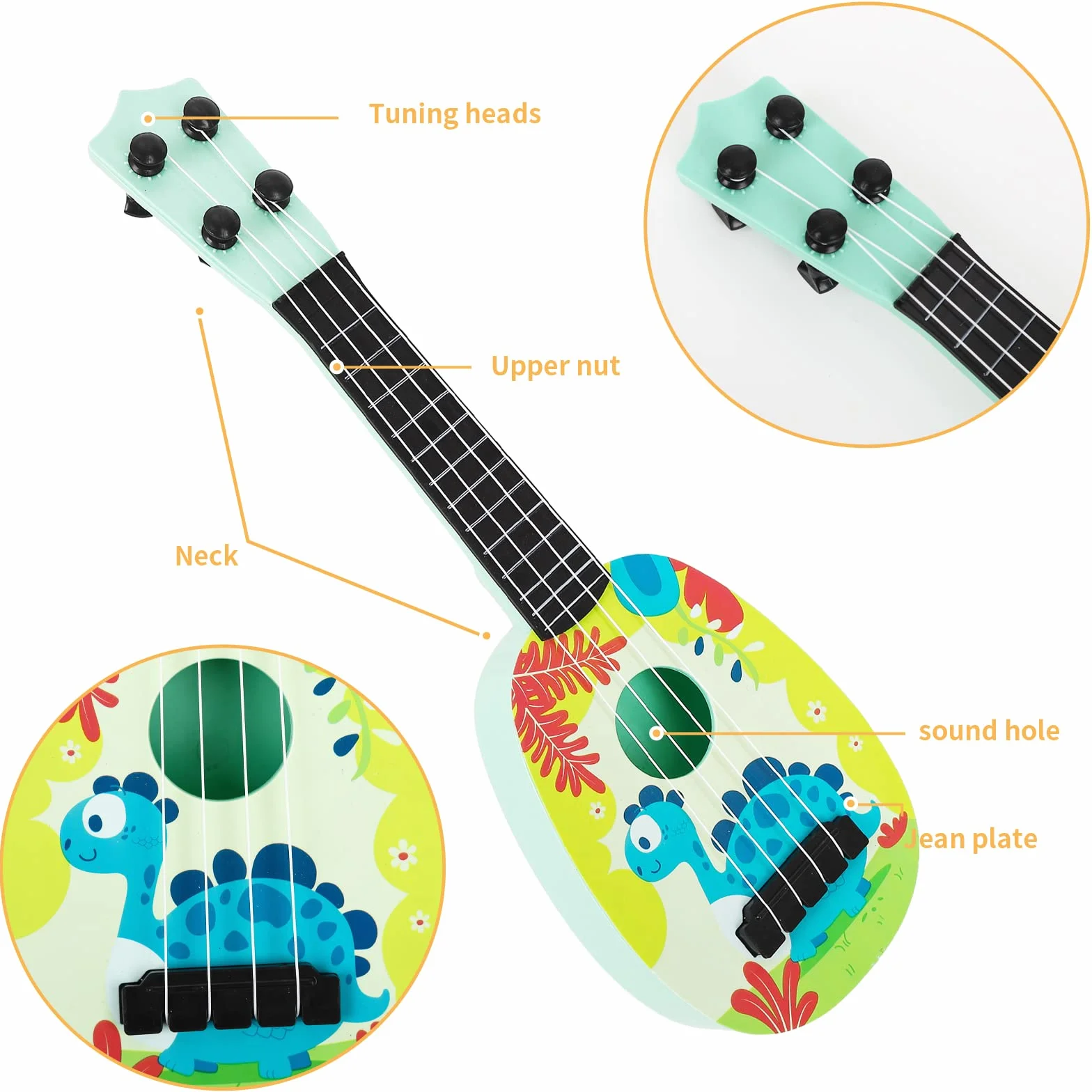 Gitara dziecięca, 37 cm, dla dzieci, mini gitara, ukulele, ukulele, instrument z 4 regulowanymi strunami, mini gitara dla małych dzieci, początkujących, chłopców, dziewczynek, prezent (styl-B)