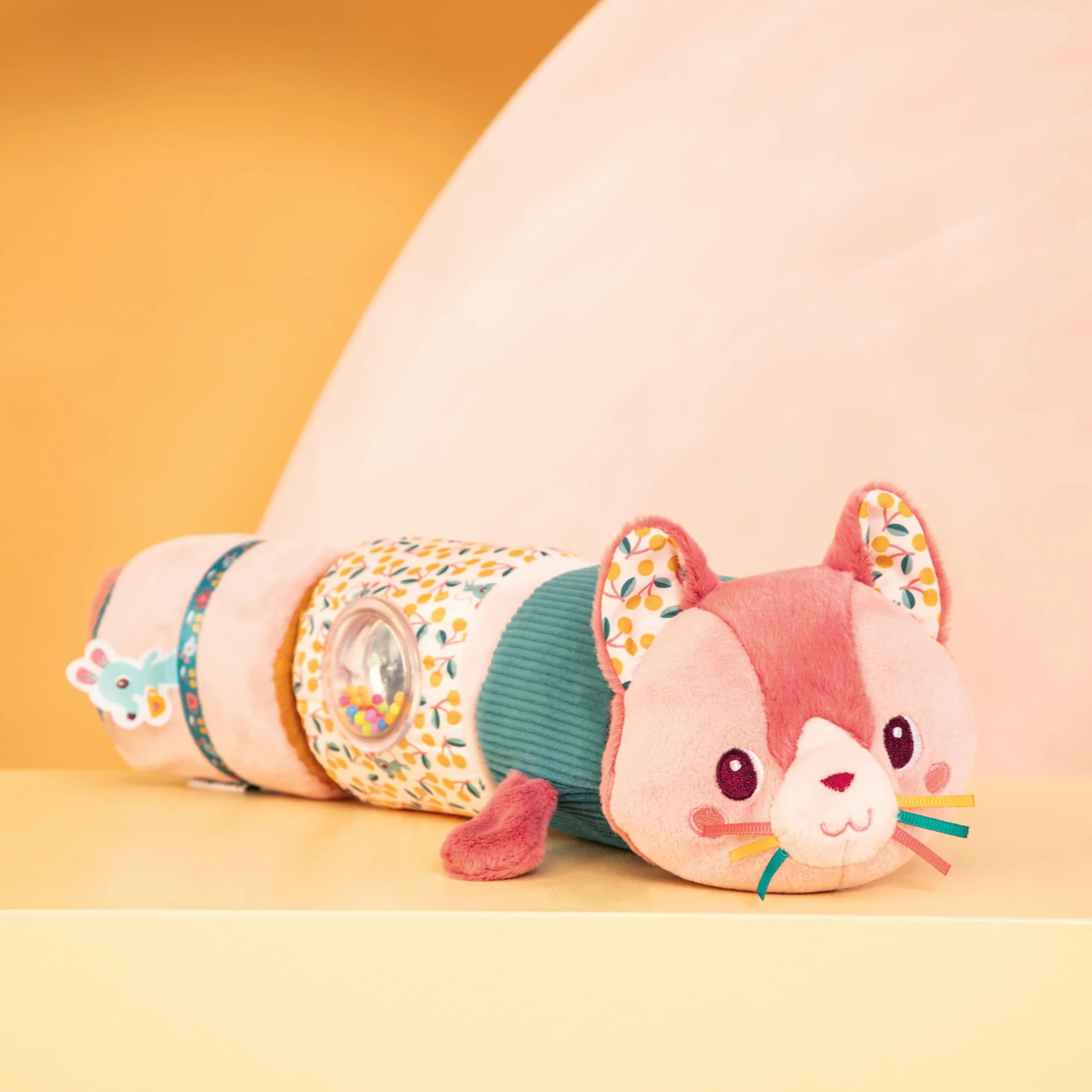 LILLIPUTIENS - Jeanne Le Chat - Dźwięk Rolki - 4 grzechotki - Zestaw montażowy - Różowy - 34cm - Od 6 miesięcy - 83630