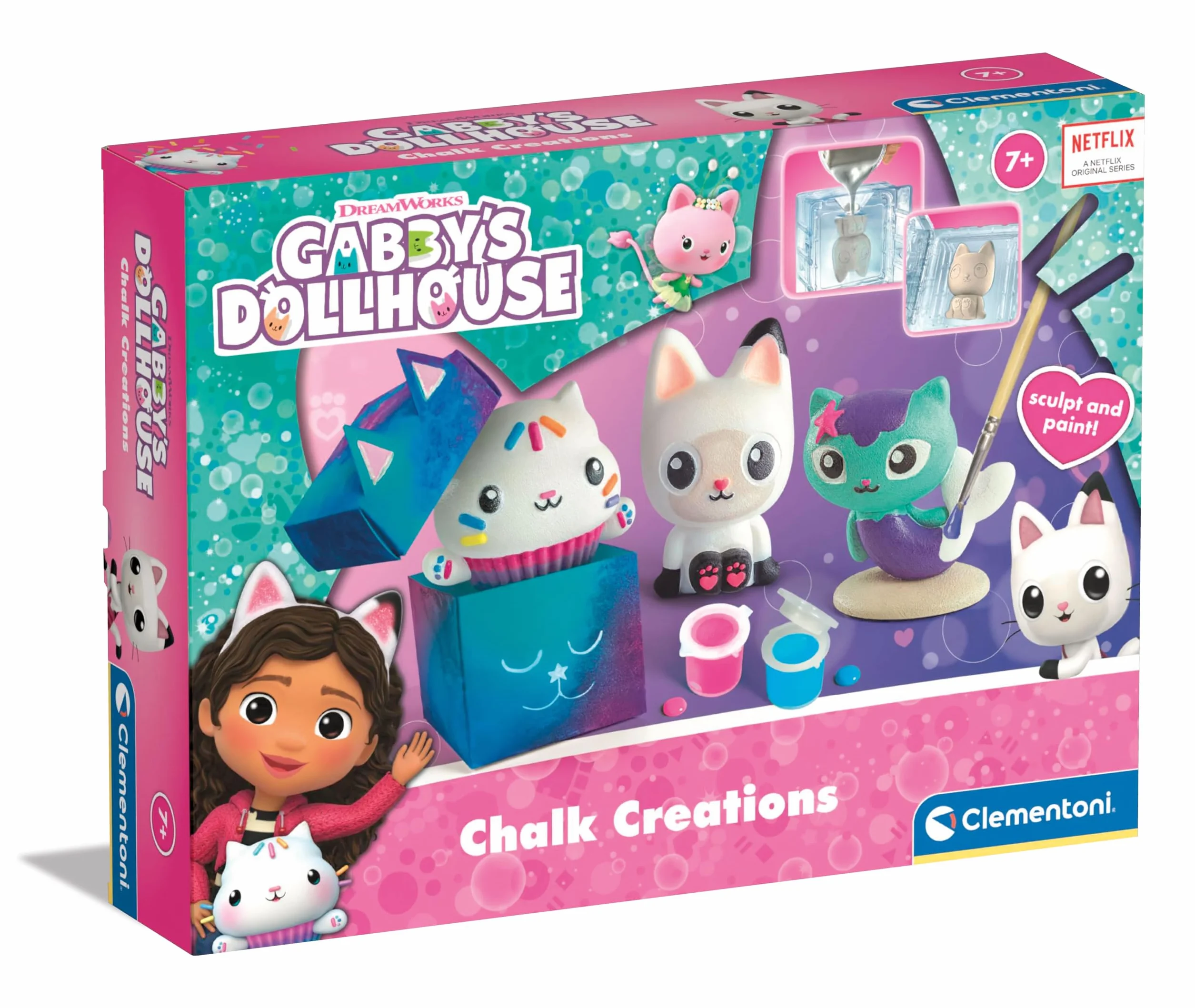 Clementoni - 18798 - Gabby'S Dollhouse Chalk Creations - kreatywna gra do tworzenia rzeźb kredowych, kreatywnych zajęć, malowania, warsztatu dla dziewczynek 6 lat, wyprodukowano we Włoszech