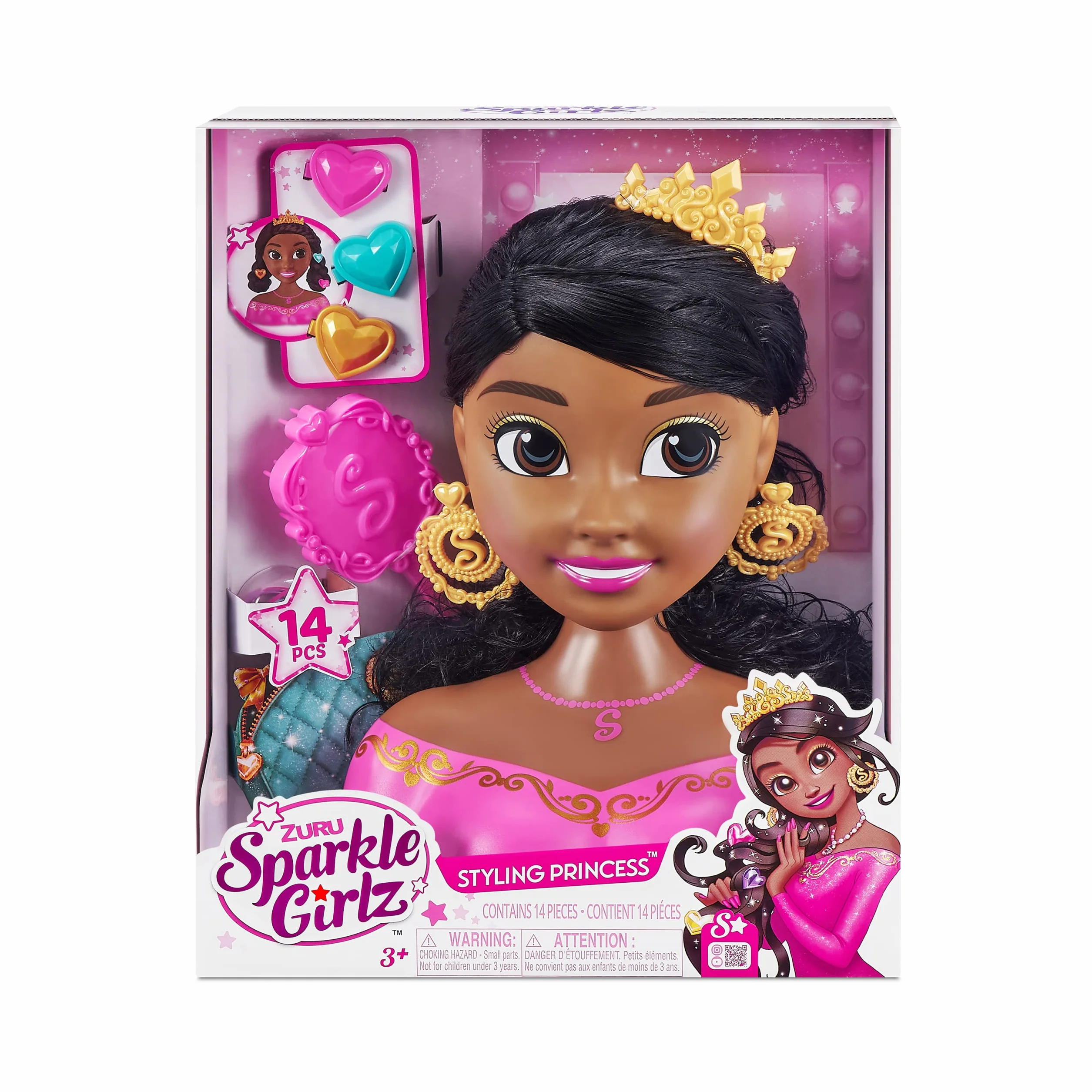 ZURU - Sparkle Girlz - Głowa do stylizacji i akcesoria - Brunetka - Głowa księżniczki o wspaniałym wyglądzie - od 3 lat - 100499