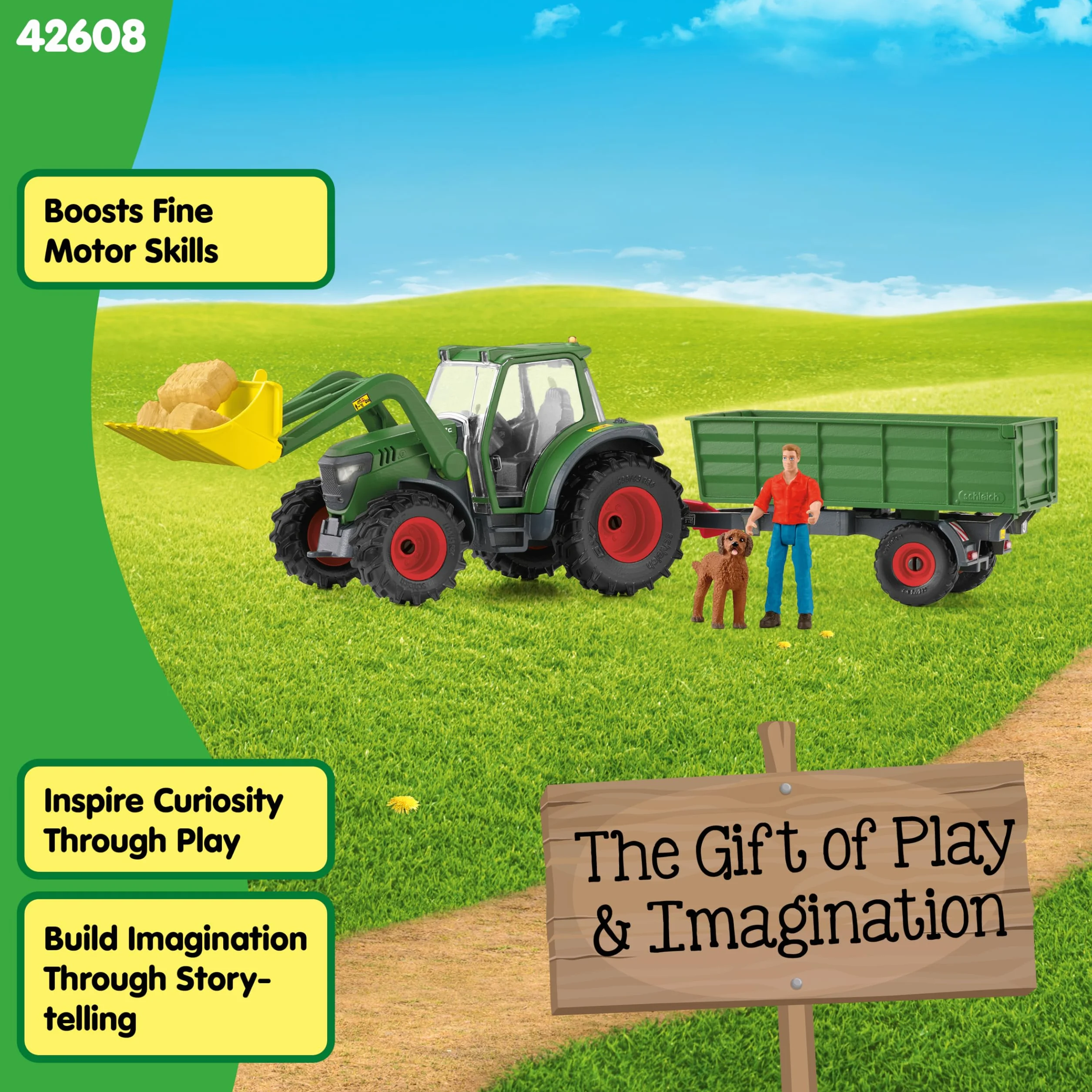schleich 42608 Traktor z przyczepą, od 3 lat, FARM WORLD - Zestaw do zabawy, 50 kawałki