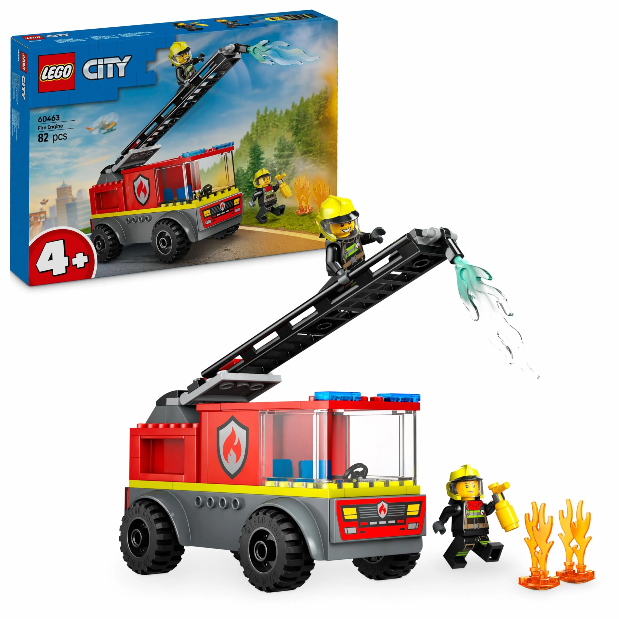 LEGO City Wóz Strażacki z Drabiną, Edukacyjna Zabawka dla Dziecka do Zbudowania, Pojazd z Minifigurkami Strażaków, Kreatywny Prezent dla 4-latka, dla Chłopca i Dziewczynki, dla Przedszkolaka, 60463