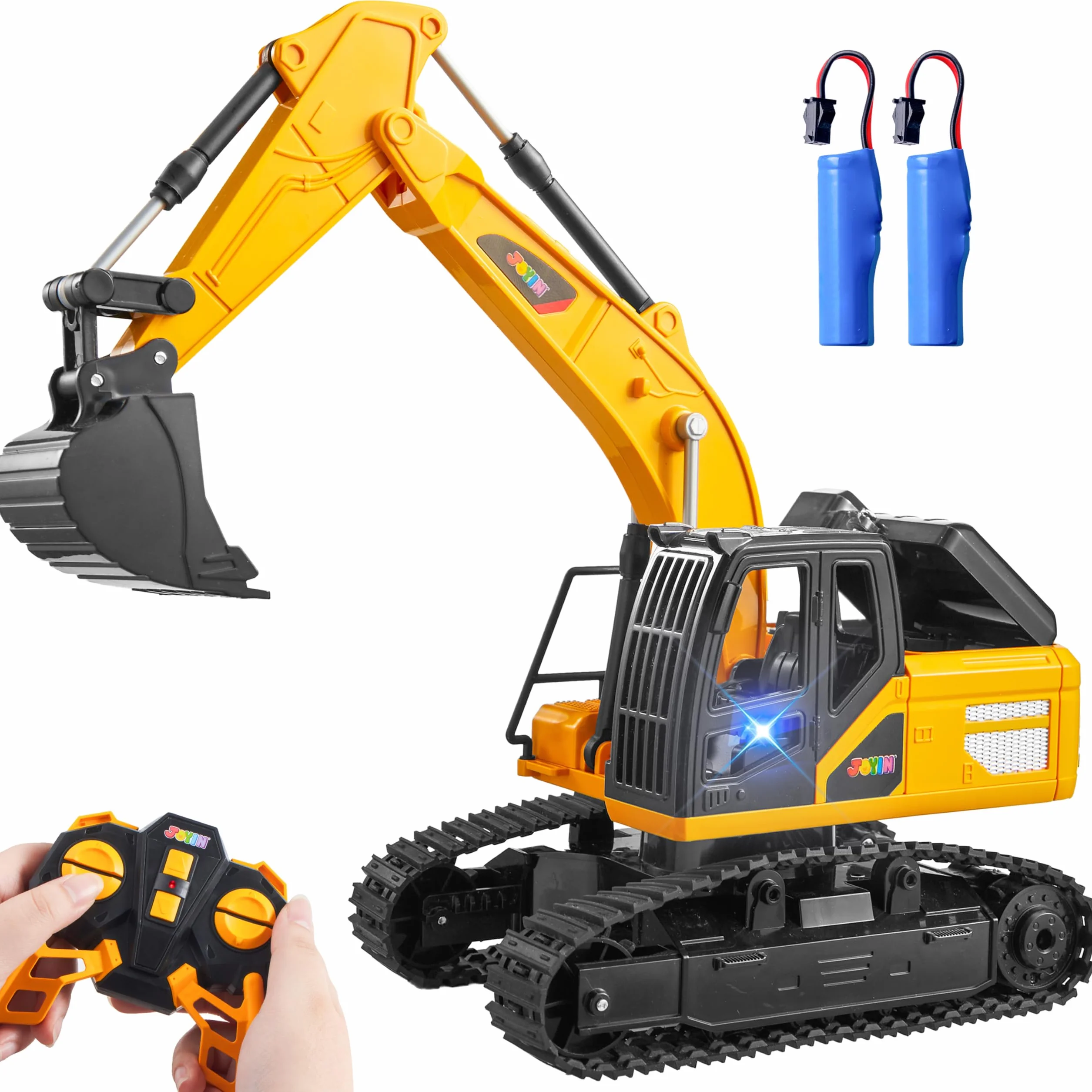 JOYIN Koparka zdalnie sterowana RC Digger traktor zabawki dla chłopców, 2,4 Ghz, RC koparka zabawka ze światłem, pojazdy budowlane, zabawki, samochód dla chłopców w wieku 3, 4, 5, 6, 7, 8-12 lat