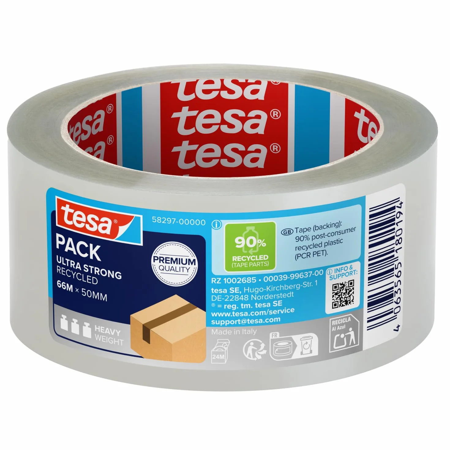 Tesa Ultra Strong 58297-00000-00 Taśma Klejąca, Przezroczysty, 66 m x 50 mm