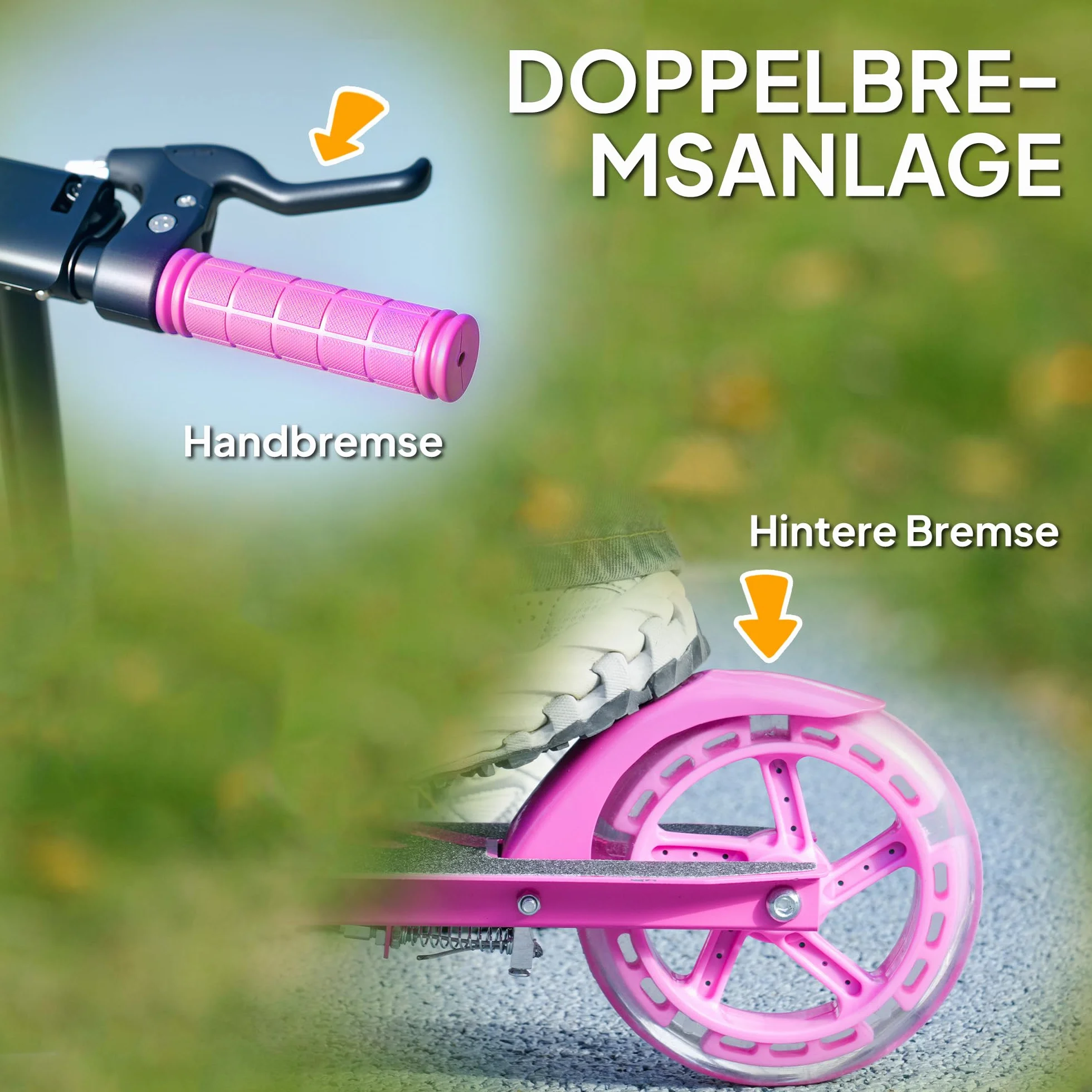 AIYAPLAY Kinderroller klappbar höhenverstellbar mit leuchtenden Rädern Bremse Kickscooter für Kinder 3-8 Jahre bis 50 kg