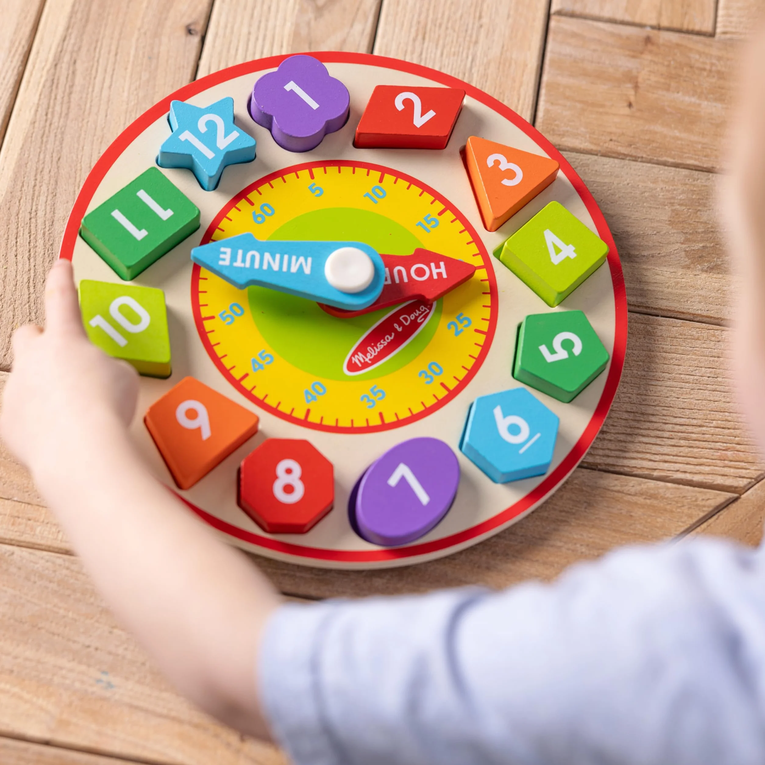 Melissa & Doug – zegar do sortowania kształtów (zabawka rozwojowa, solidna drewniana konstrukcja, umiejętność rozwojowa podawania godziny)
