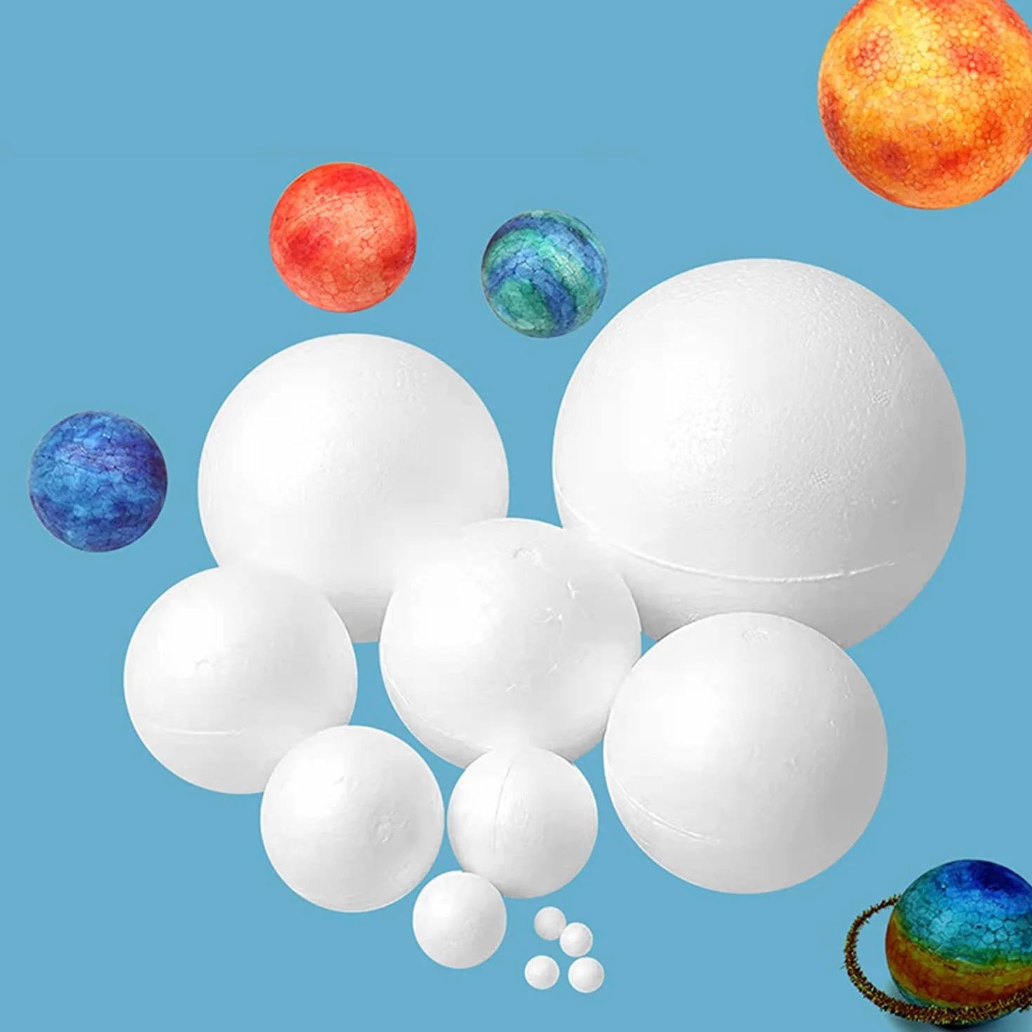 Zestaw modeli układu słonecznego dla dzieci z 14 piłkami piankowymi, 12 patyczkami bambusowymi, 12 kolorowymi pigmentami, 2 pędzlami do malowania do lekcji astronomii i projektów szkolnych