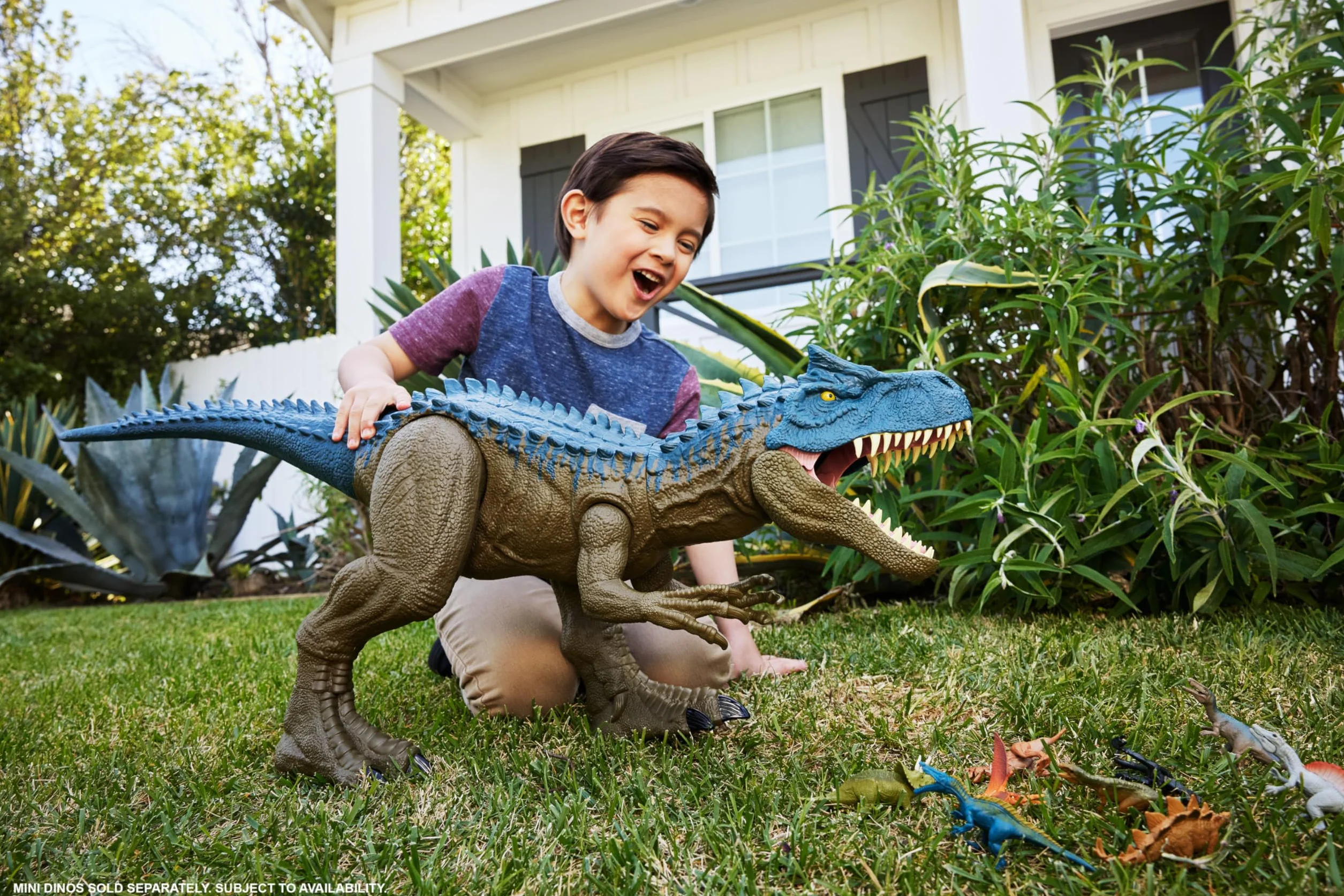 Mattel Jurassic World: Teoria chaosu Netflix - Kolosalny Allozaur Duża figurka dinozaura (96,5 cm długości) potrafiąca połknąć do 20 minifigurek, zabawka akcji, HRX53