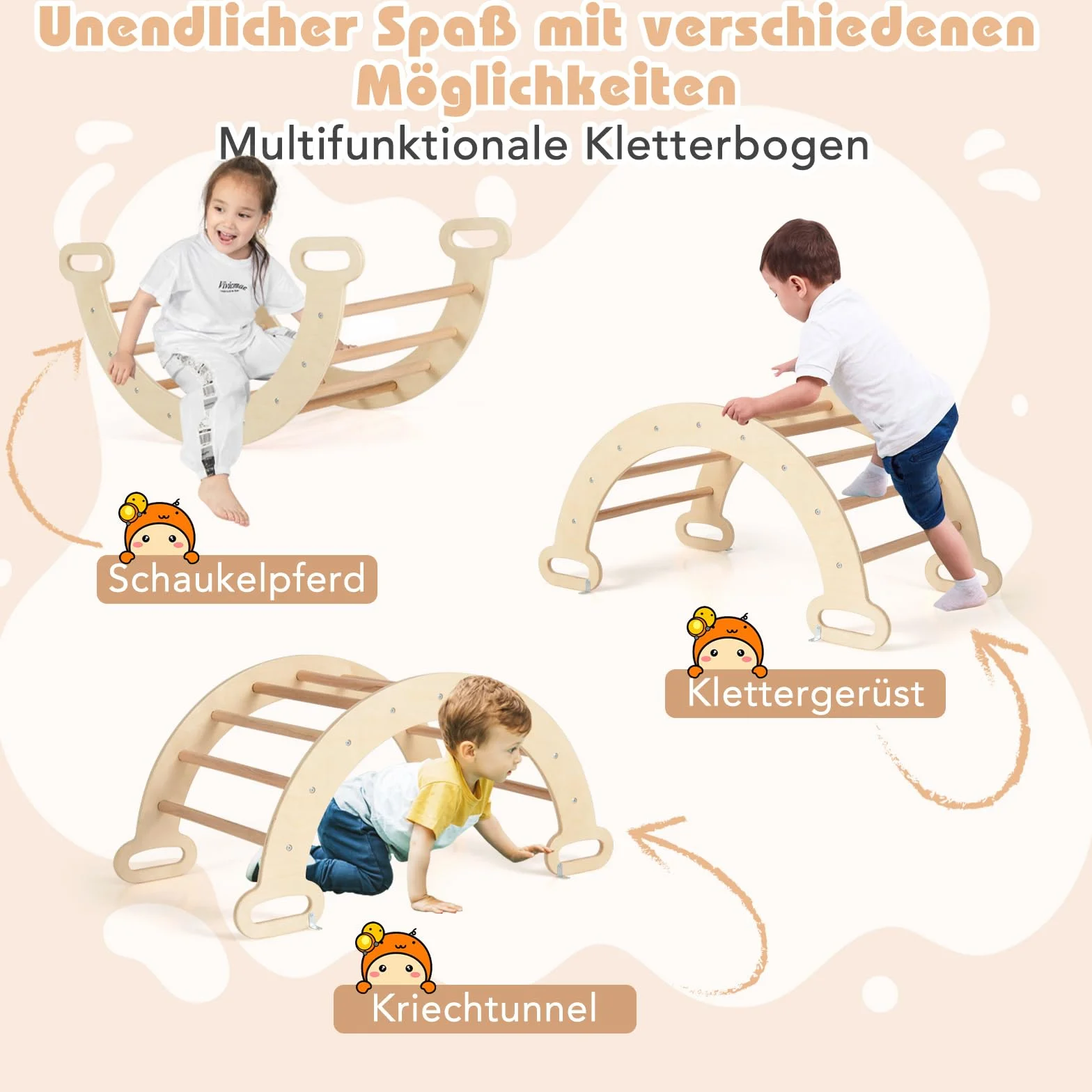COSTWAY Trójkąt wspinaczkowy z zjeżdżalnią, łukiem do wspinaczki, w zestawie poduszka i dwustronna rampa, do wspinaczki, zjeżdżania i huśtania, 4 w 1 plac zabaw do wspinaczki do użytku wewnętrznego od