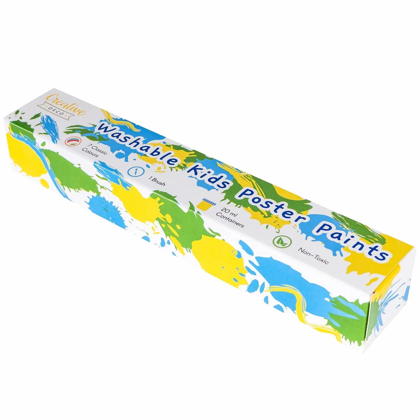 Creative Deco Zestaw Farb Plakatowych dla Dzieci | 20 ml x 6 + 1 Różnokolorowych Słoiczków | Nietoksyczne | Podstawowe Żywe i Intensywne Kolory | Idealne Dla Początkujących Dzieci Studentów i Artystów