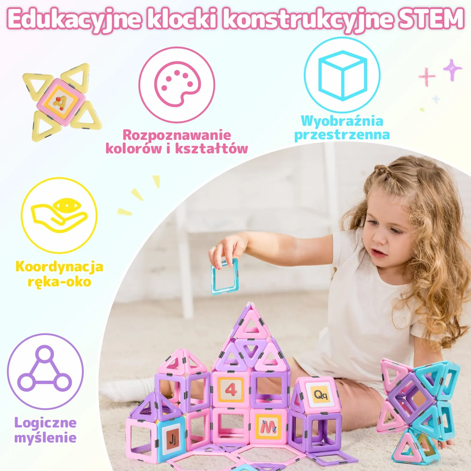 Magnetyczne klocki konstrukcyjne 120 PCS Zestaw płytek dla dzieci edukacyjne zabawki