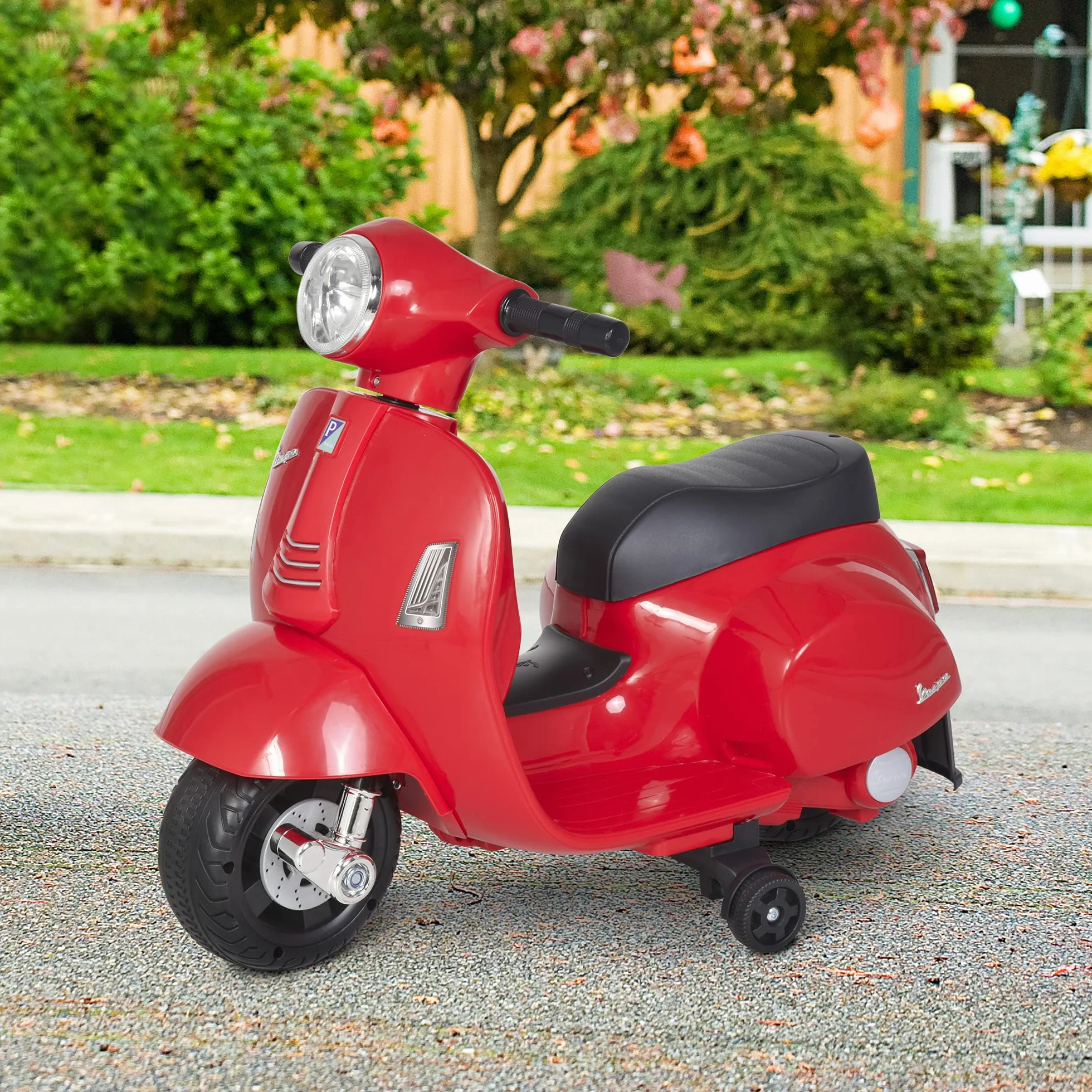 HOMCOM VESPA motocykl elektryczny motocykl dla dzieci pojazd elektryczny 18-36 miesięcy 3 km/h światła LED dźwięk tworzywo sztuczne PP metal kolor czerwony 66,5 x 38 x 52 cm