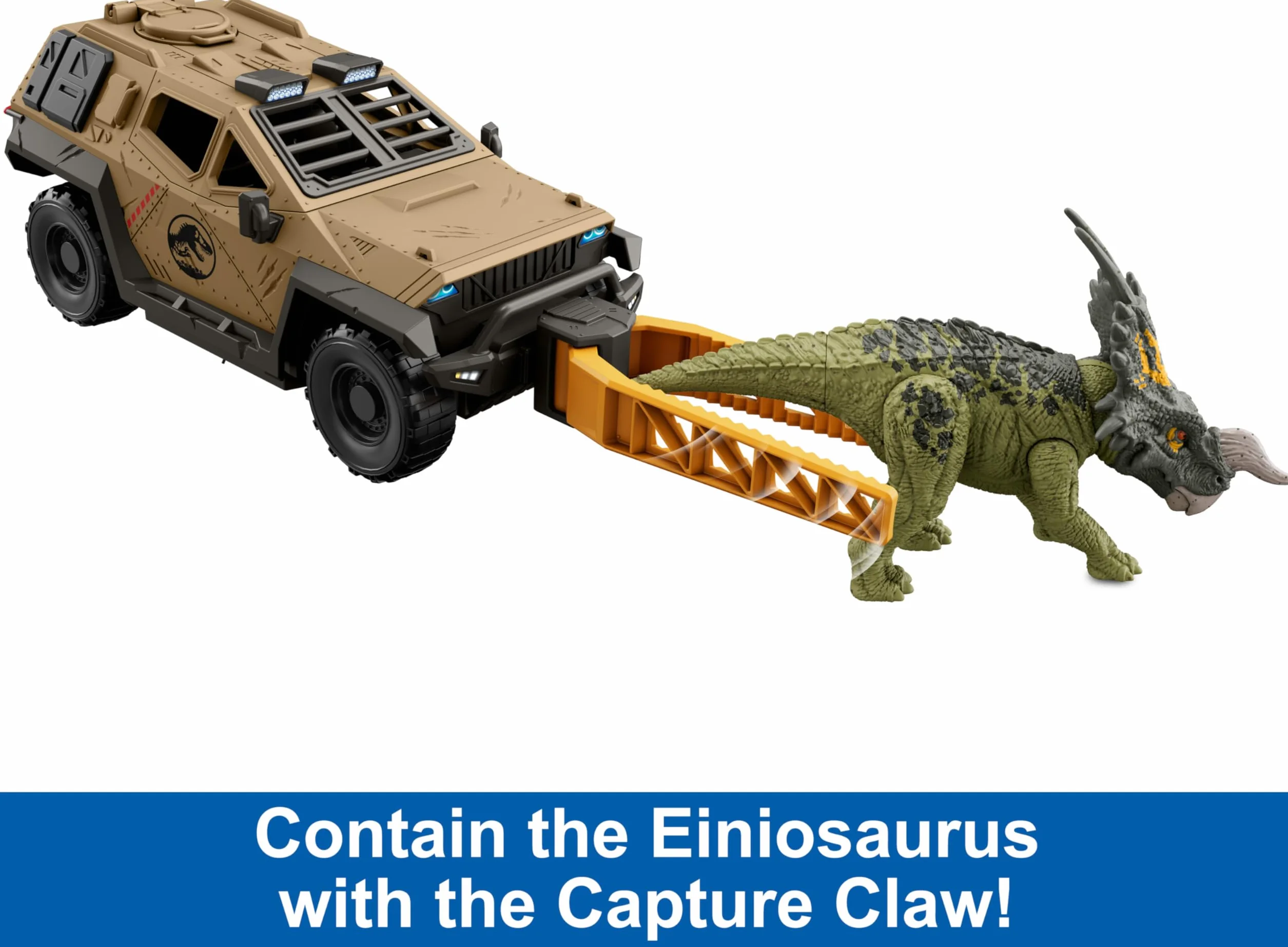 Mattel Jurassic World Truck & Einiosaurus Dinosaur Action Figure Toy Set with Flip & Roll Feature, Mission Mayhem Vehicle for Dino & Destruction Play