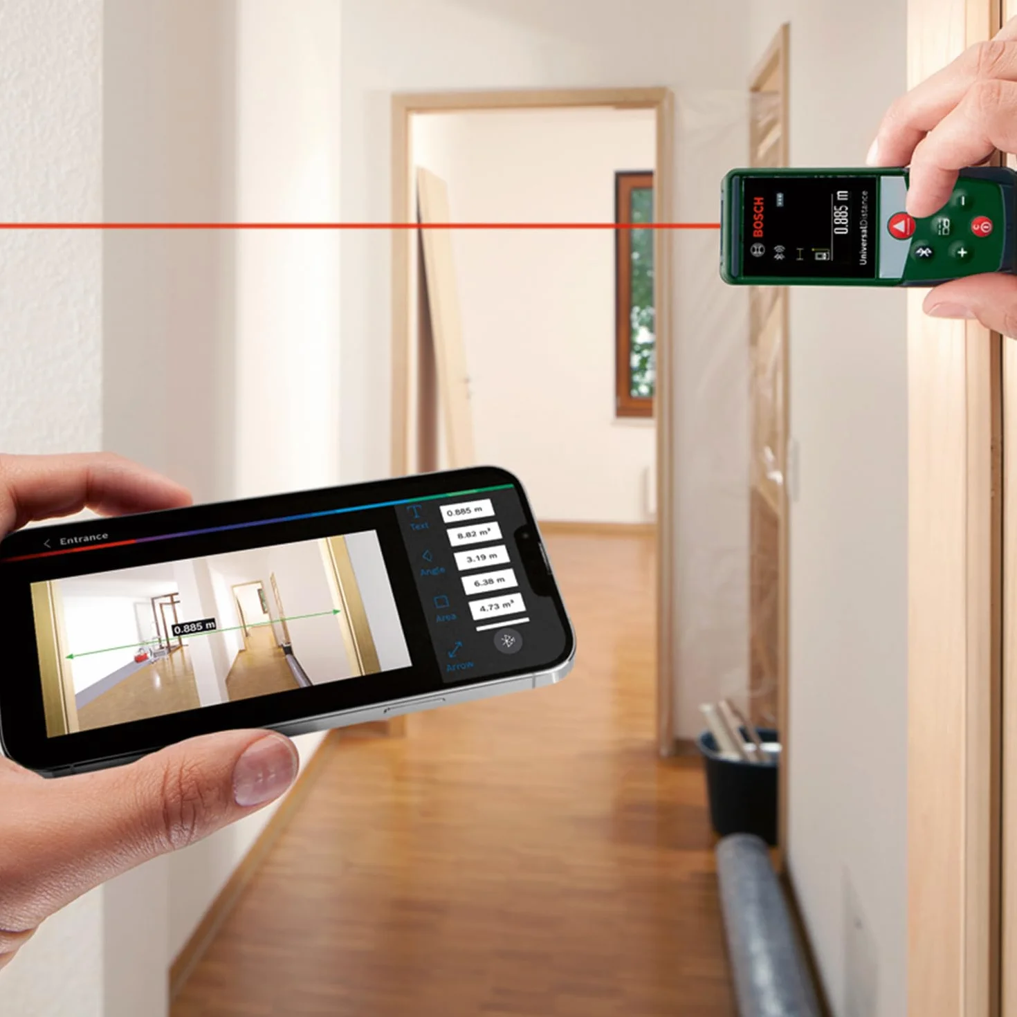 Bosch Dalmierz laserowy UniversalDistance 40 C (precyzyjny pomiar odległości w zakresie do 40 m, komunikacja przez Bluetooth, funkcje pomiarowe, opakowanie kartonowe E-Commerce)