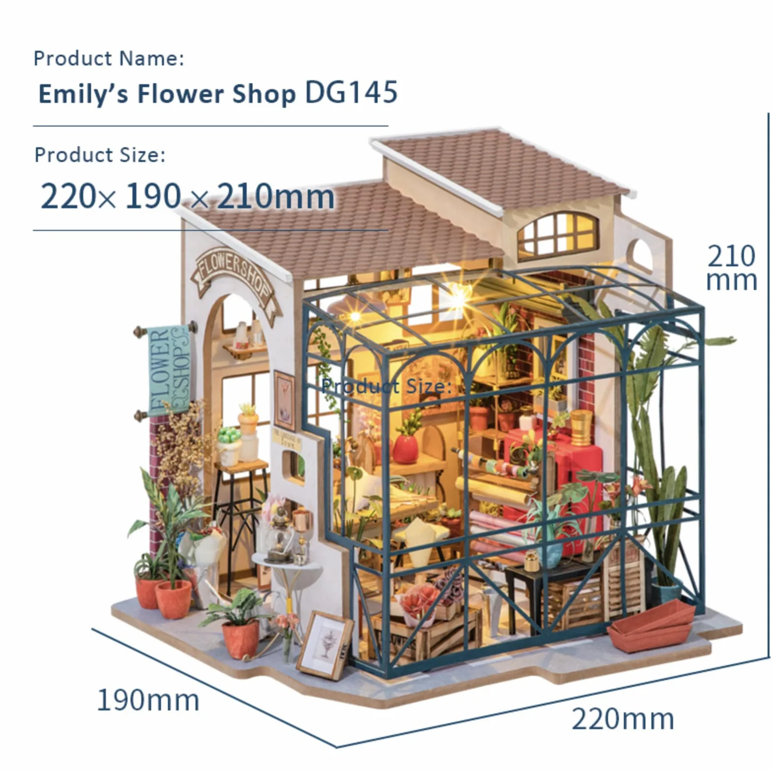 Rolife Robotime Emilys Flower Shop Domowe lalki miniaturowe, brzoza, wielokolorowe, jeden rozmiar