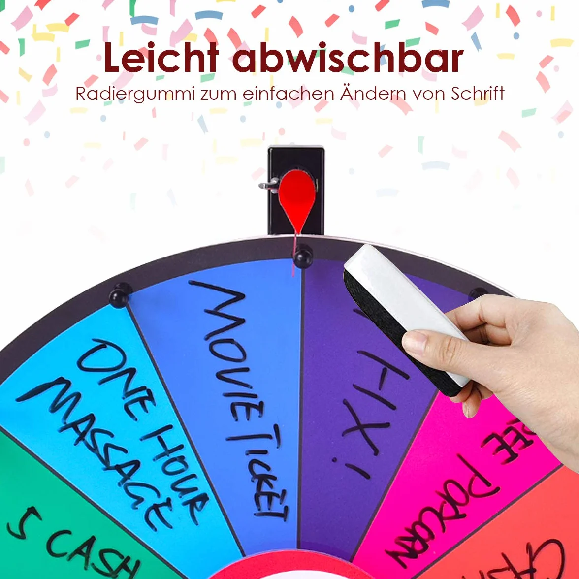 COSTWAY 60 cm Koło Fortuny Zabawka Kolorowe Gry dla Gier Losowych Gry Słowne Zawiera Gumkę i Marker Odpowiednie dla Dzieci i Dorosłych (Średnica 60 cm)